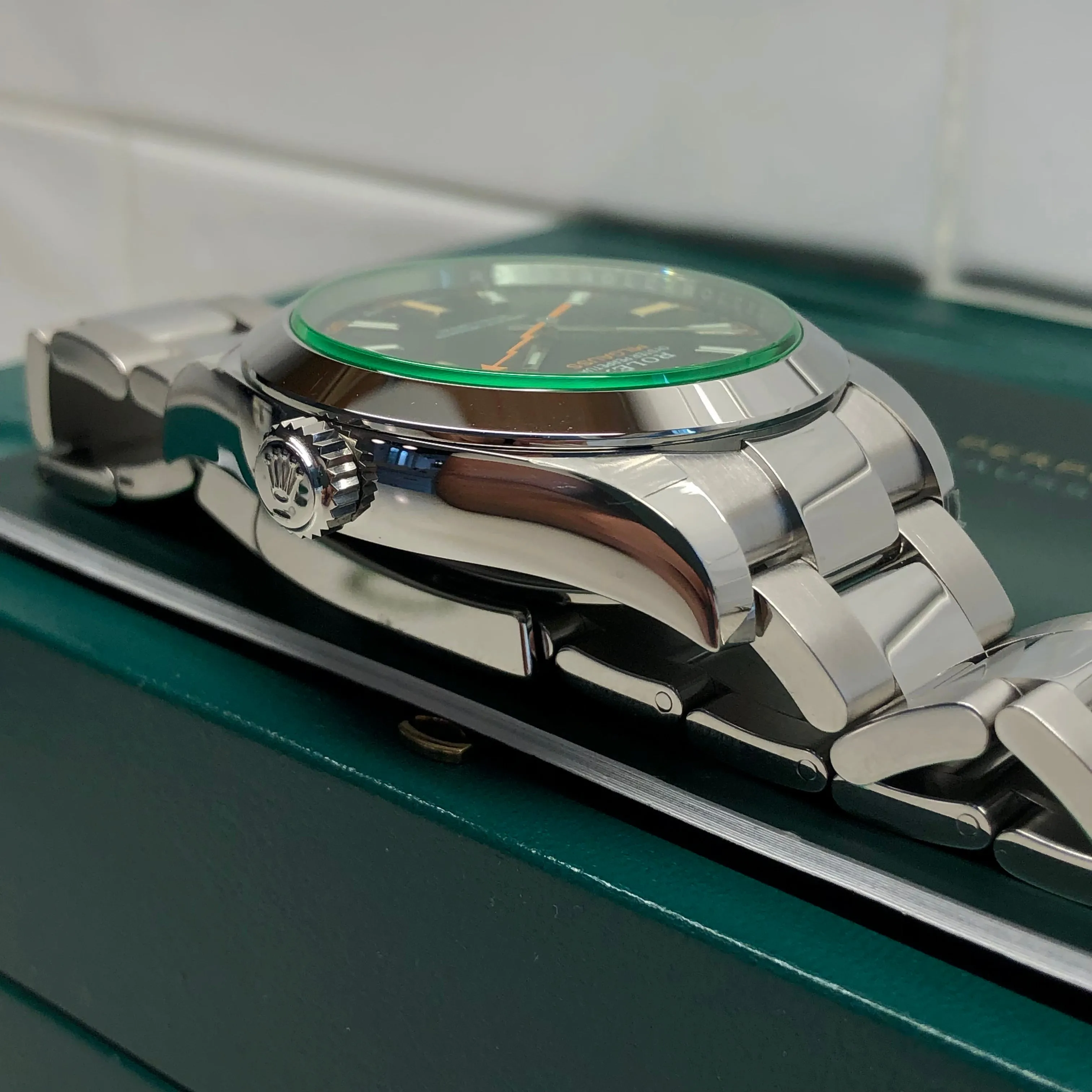 2022 Rolex Milgauss 116400GV Green Steel Oyster Wristwatch with Box and Papers Unworn