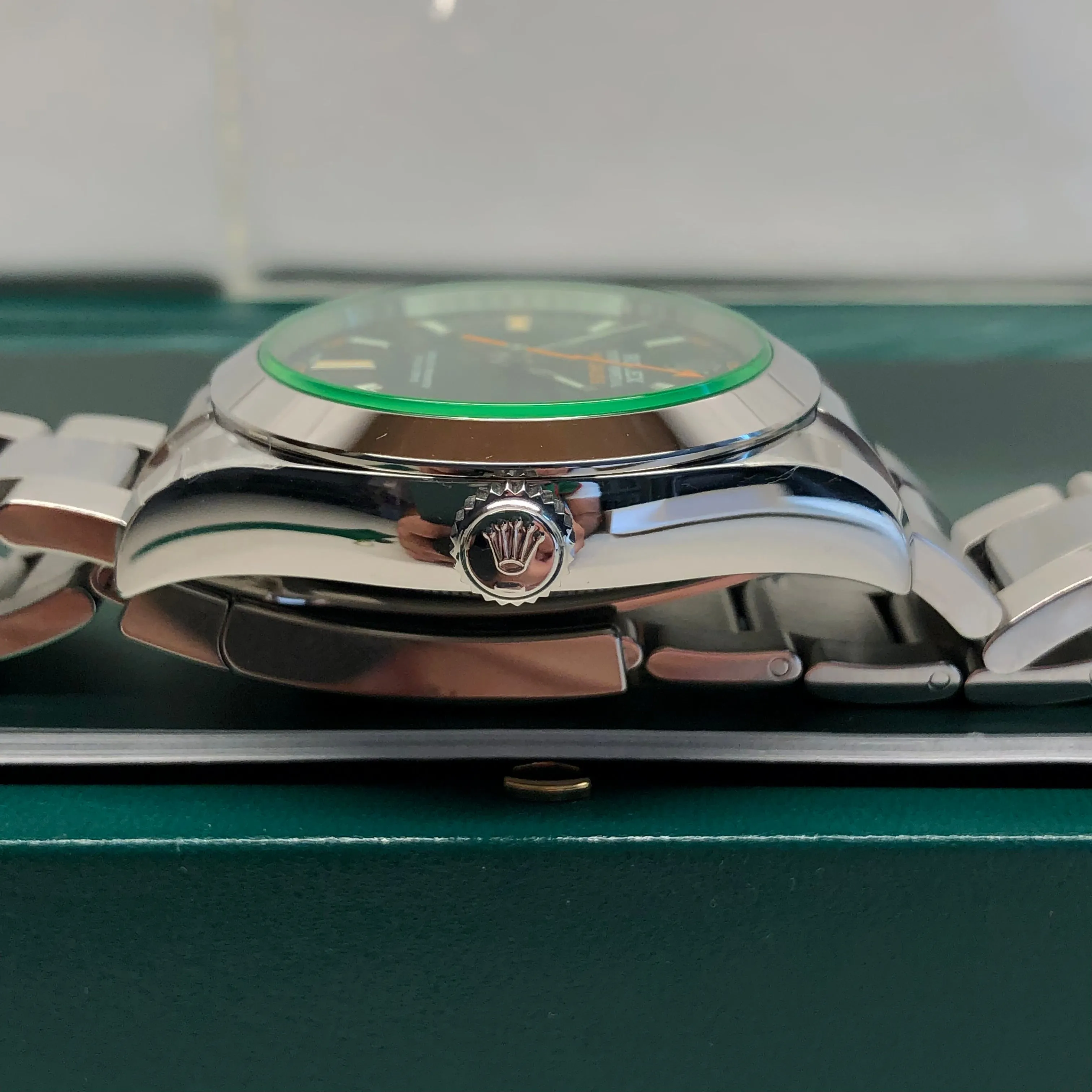 2022 Rolex Milgauss 116400GV Green Steel Oyster Wristwatch with Box and Papers Unworn