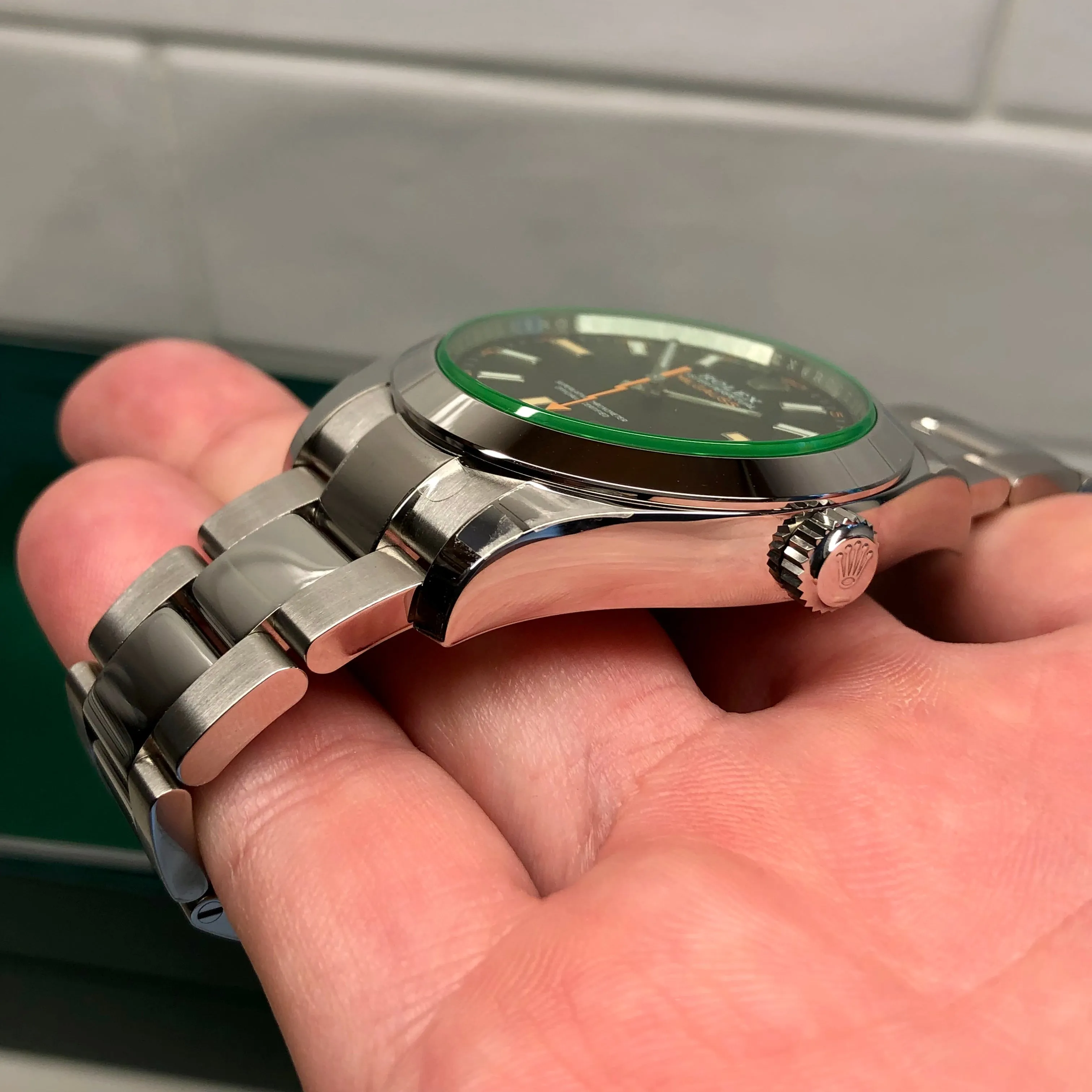2022 Rolex Milgauss 116400GV Green Steel Oyster Wristwatch with Box and Papers Unworn