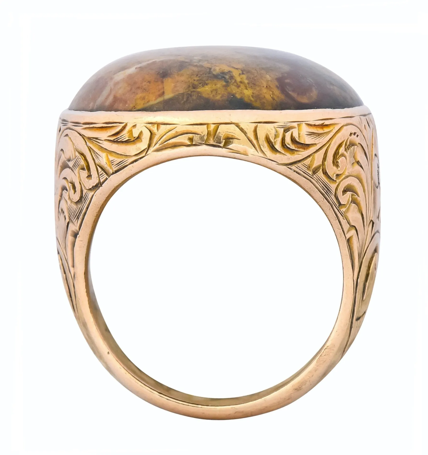 Allsopp Bros. Art Nouveau Jasper Cabochon 14 Karat Gold Ring