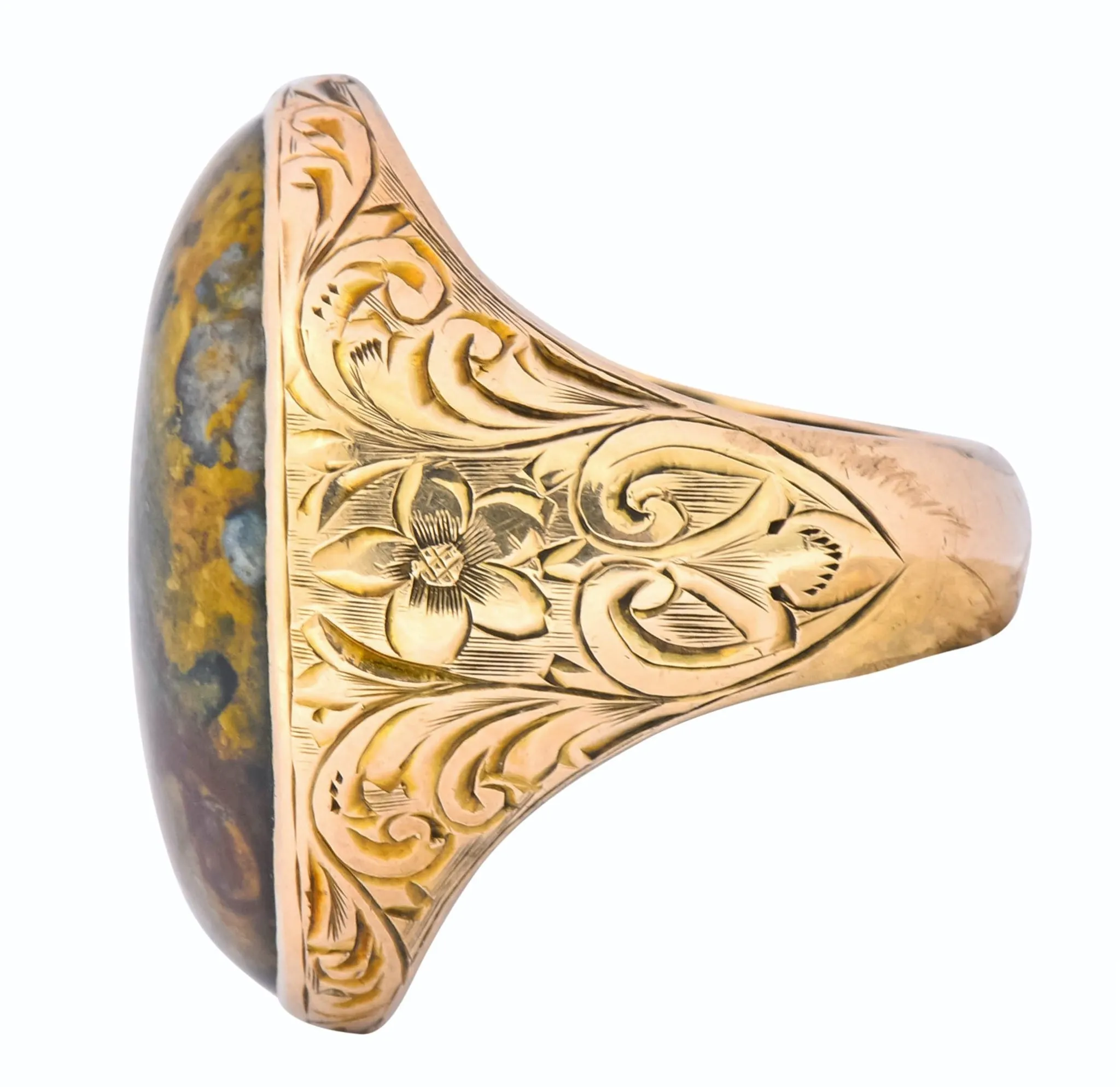 Allsopp Bros. Art Nouveau Jasper Cabochon 14 Karat Gold Ring