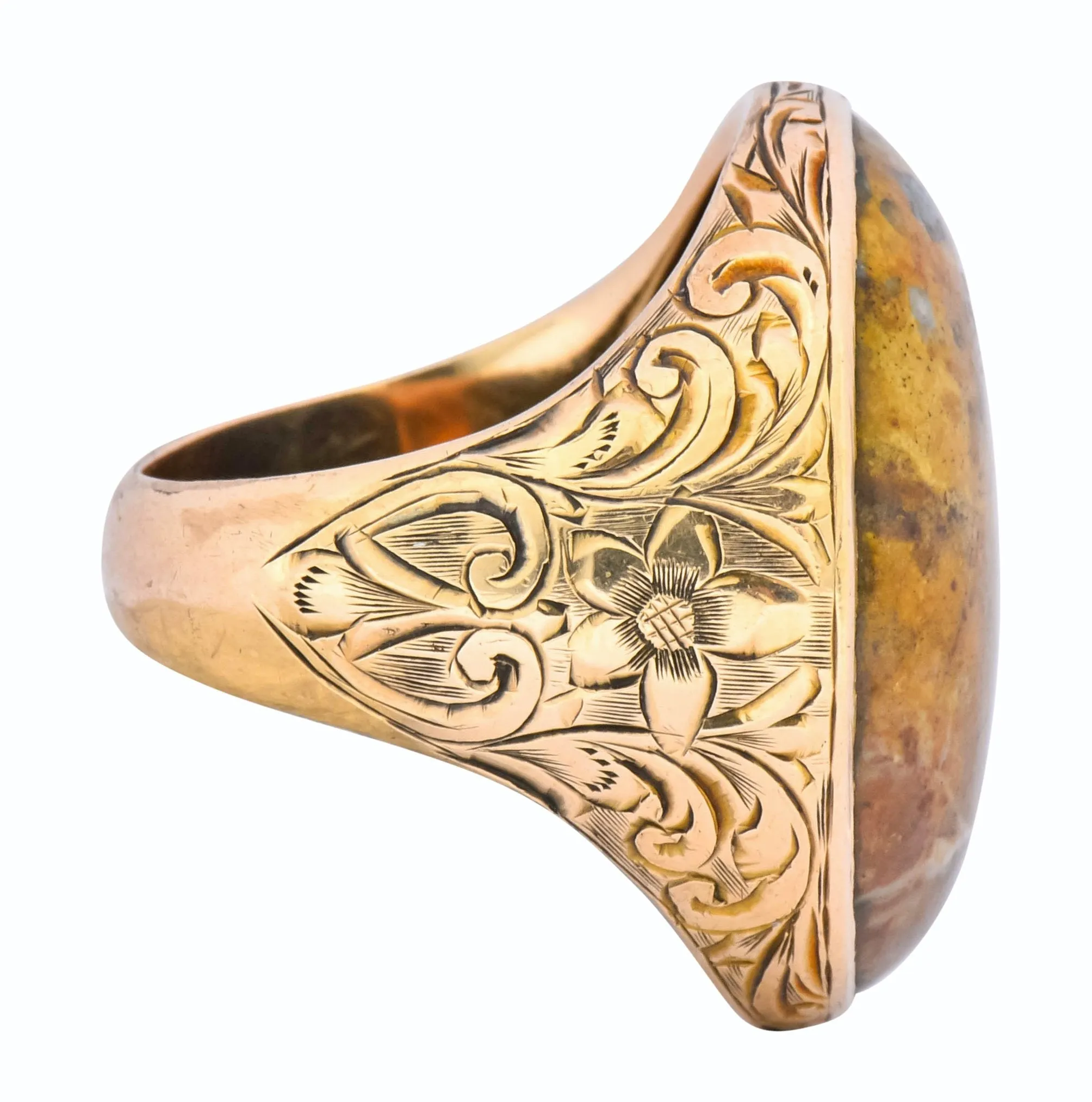 Allsopp Bros. Art Nouveau Jasper Cabochon 14 Karat Gold Ring