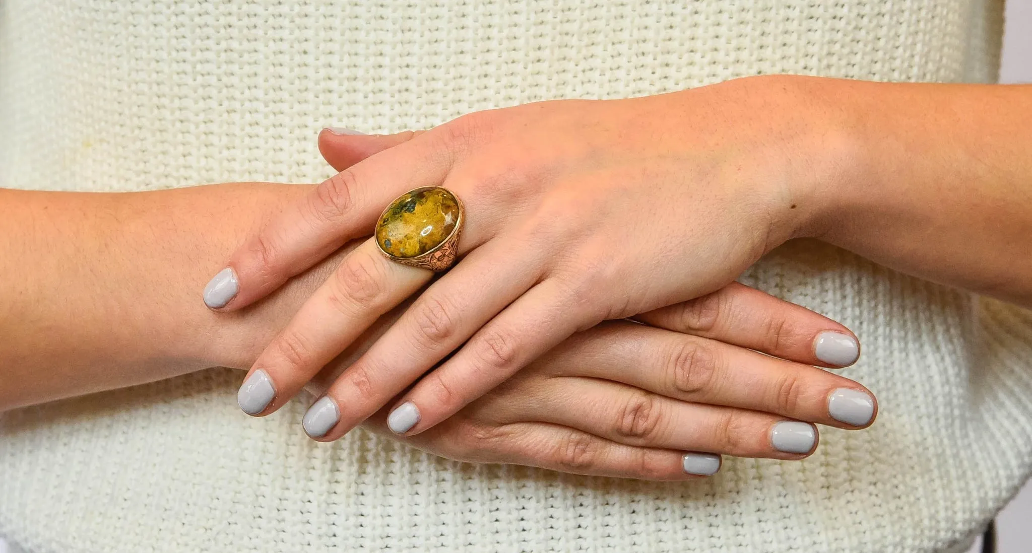 Allsopp Bros. Art Nouveau Jasper Cabochon 14 Karat Gold Ring