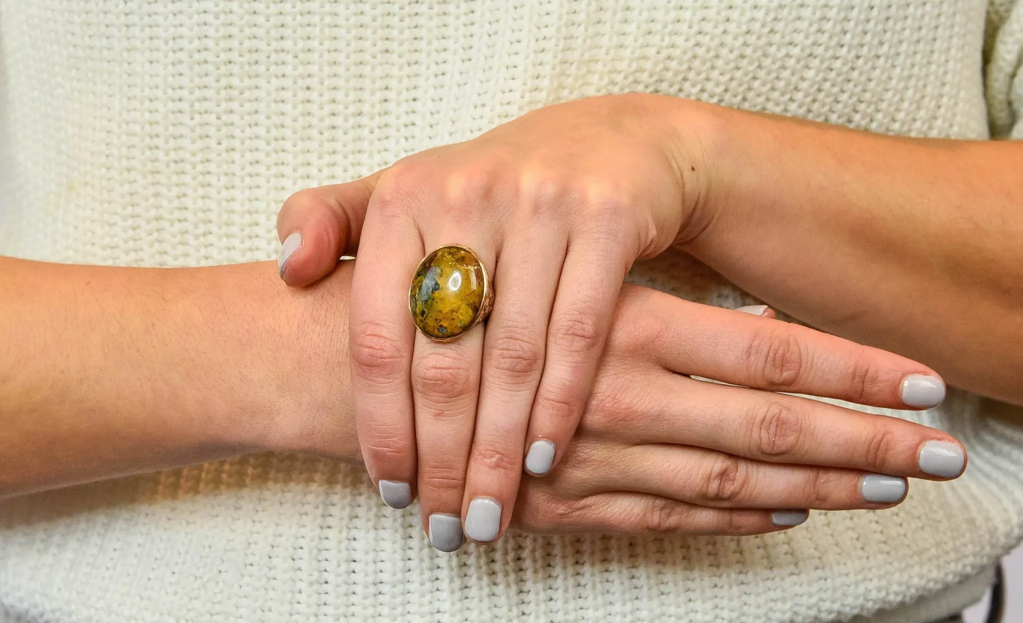 Allsopp Bros. Art Nouveau Jasper Cabochon 14 Karat Gold Ring