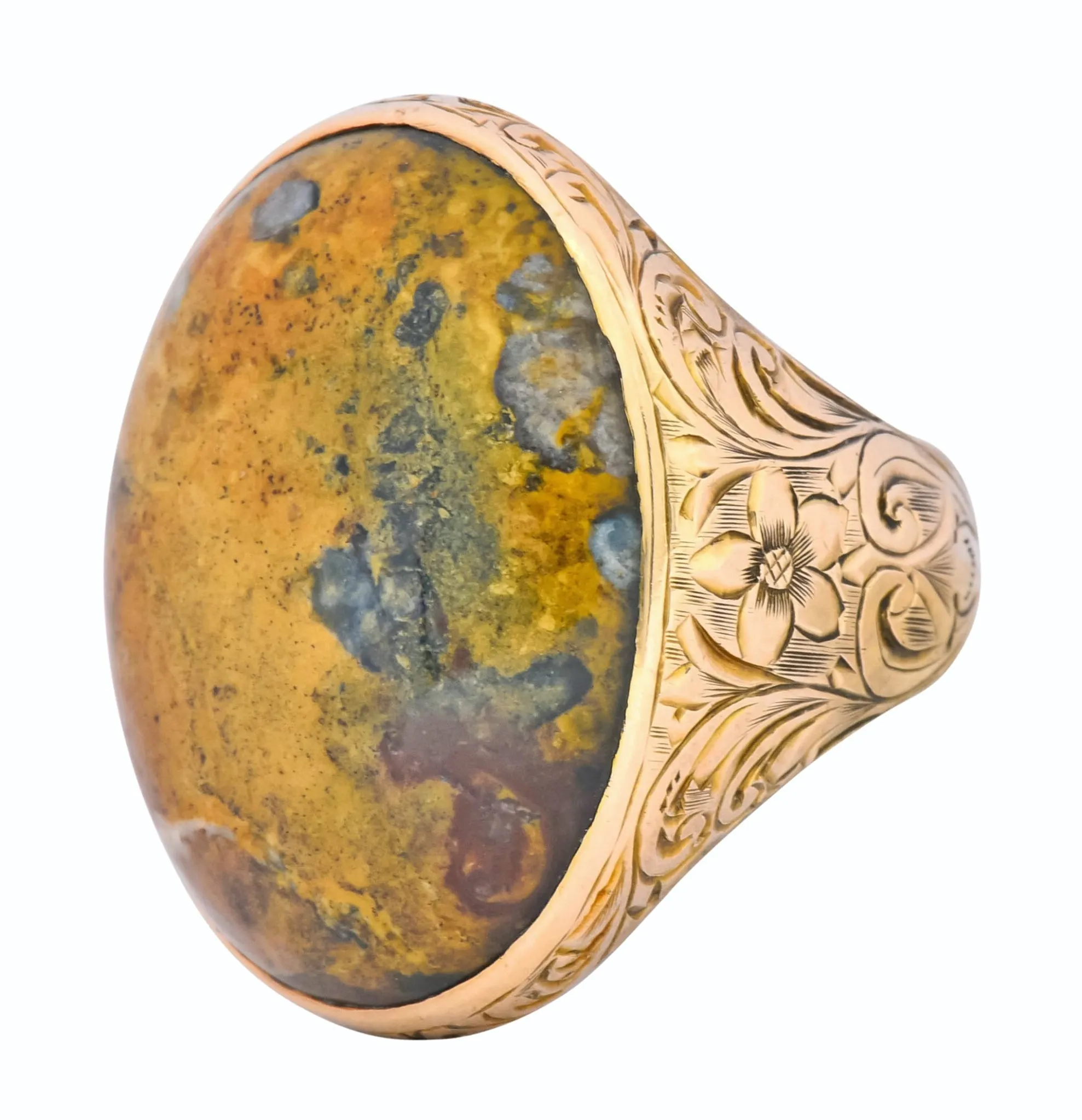 Allsopp Bros. Art Nouveau Jasper Cabochon 14 Karat Gold Ring