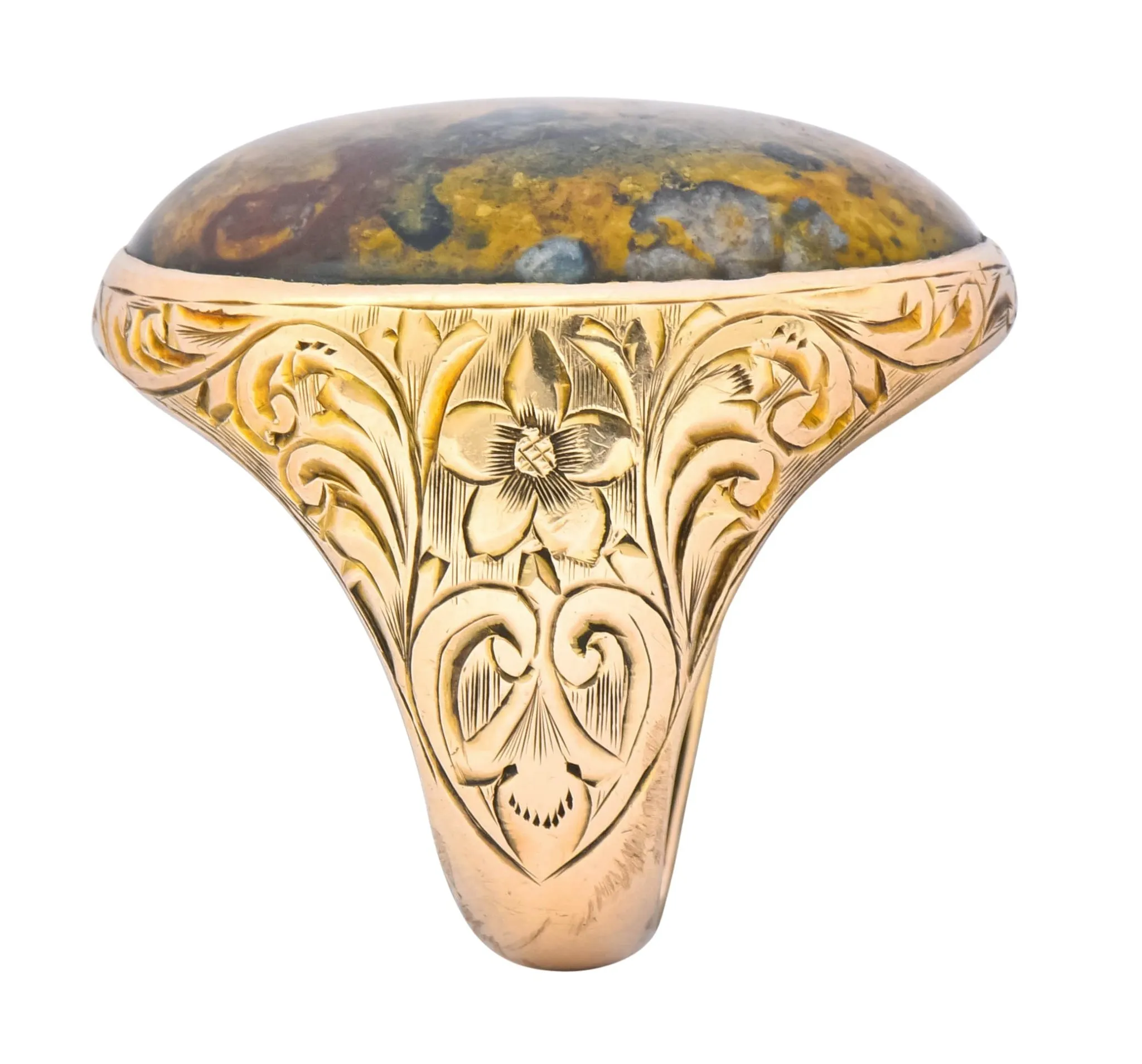 Allsopp Bros. Art Nouveau Jasper Cabochon 14 Karat Gold Ring