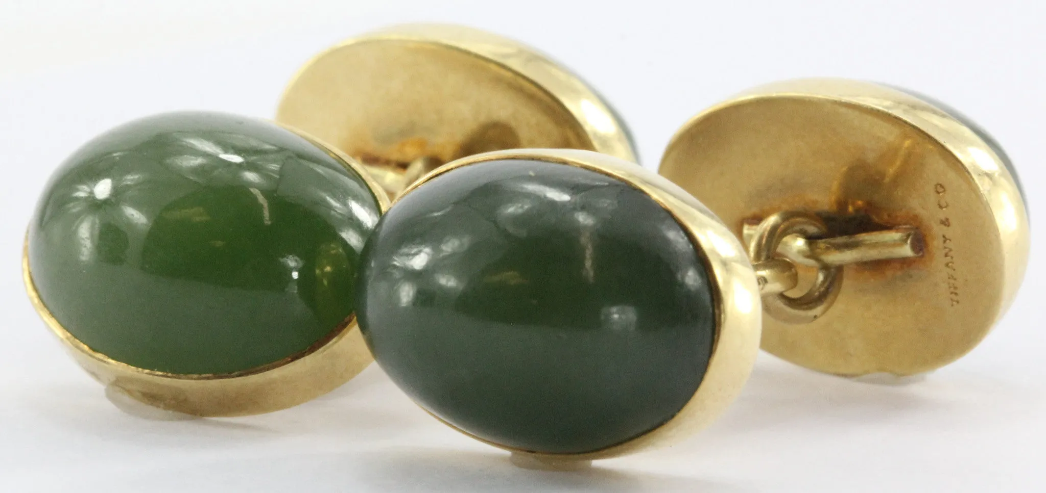 Antique Tiffany & Co 18K Gold & Green Jade Cufflinks