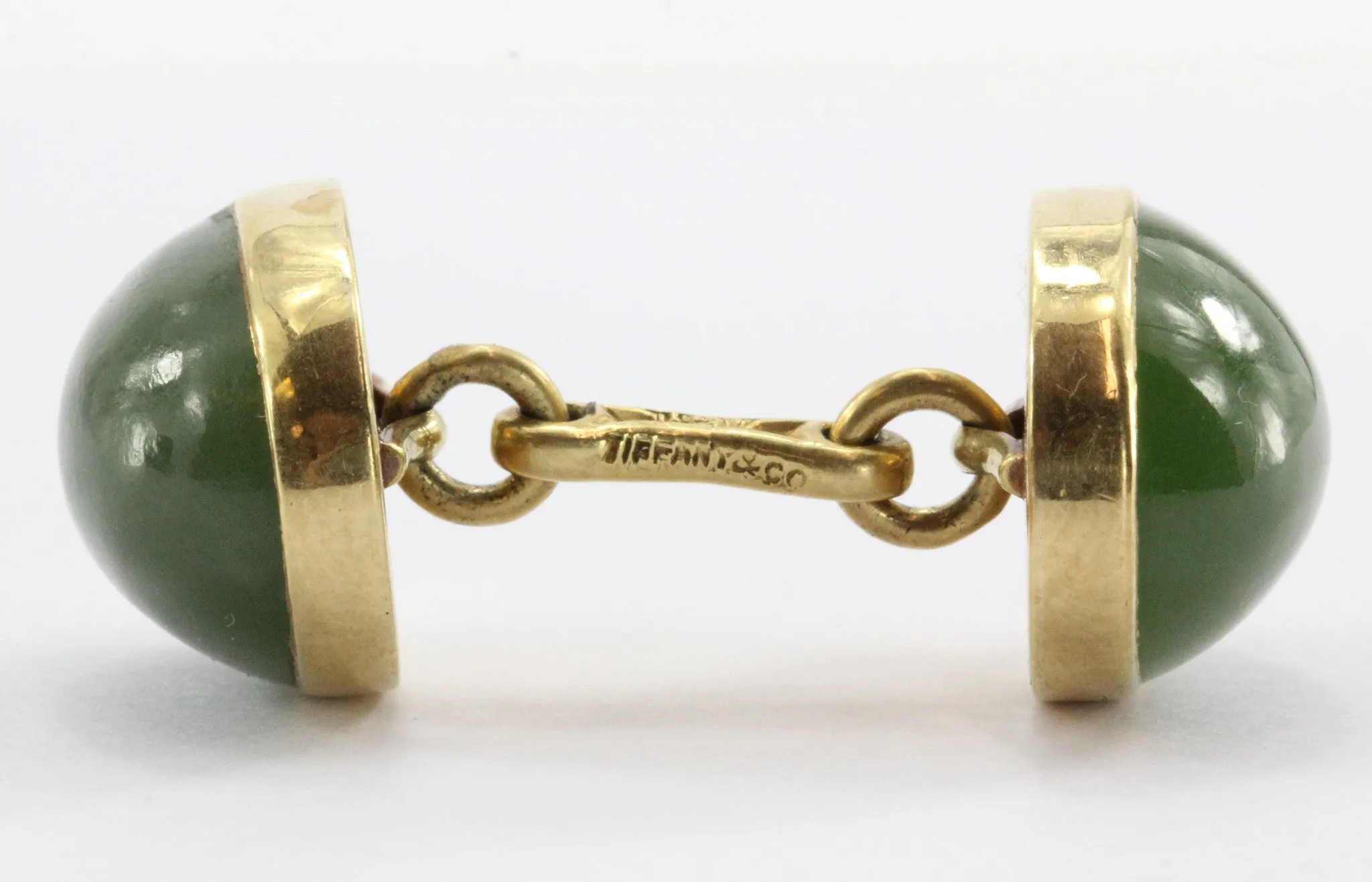 Antique Tiffany & Co 18K Gold & Green Jade Cufflinks