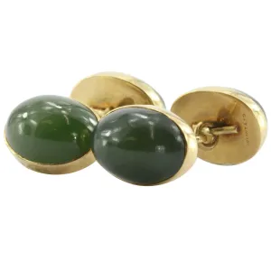 Antique Tiffany & Co 18K Gold & Green Jade Cufflinks