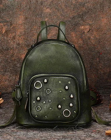 Best Vintage Rivet Red Leather Rucksack Bag Womens Small School Backpacks Leather Backpack Purse