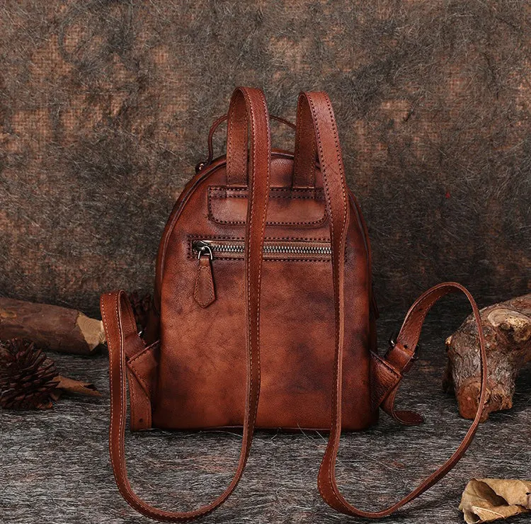 Best Vintage Rivet Red Leather Rucksack Bag Womens Small School Backpacks Leather Backpack Purse
