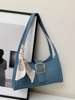Blue Crocodile Pattern Armpit Bag - Blue