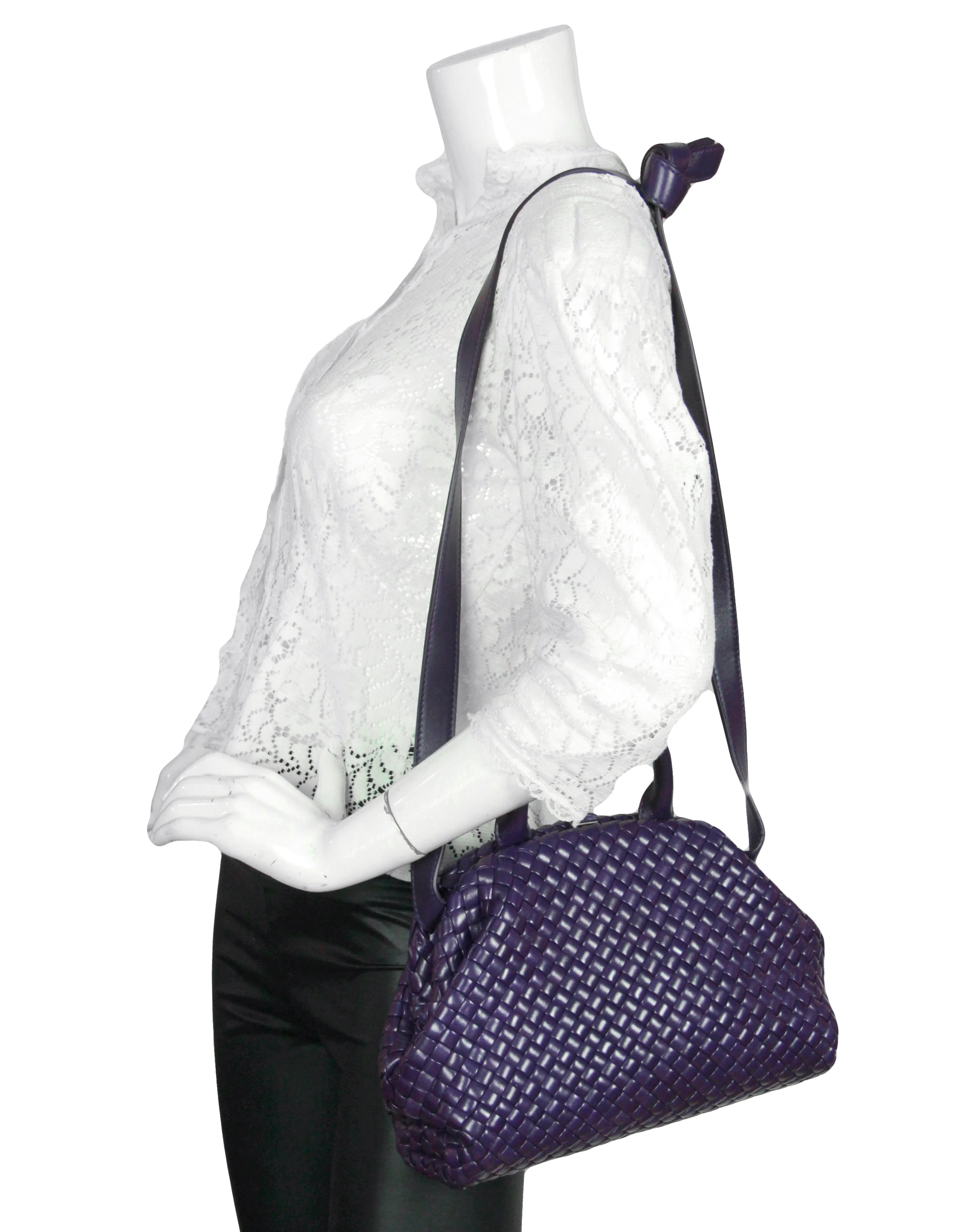 Bottega Veneta Raisin Purple Small Handle Intrecciato Leather Bag