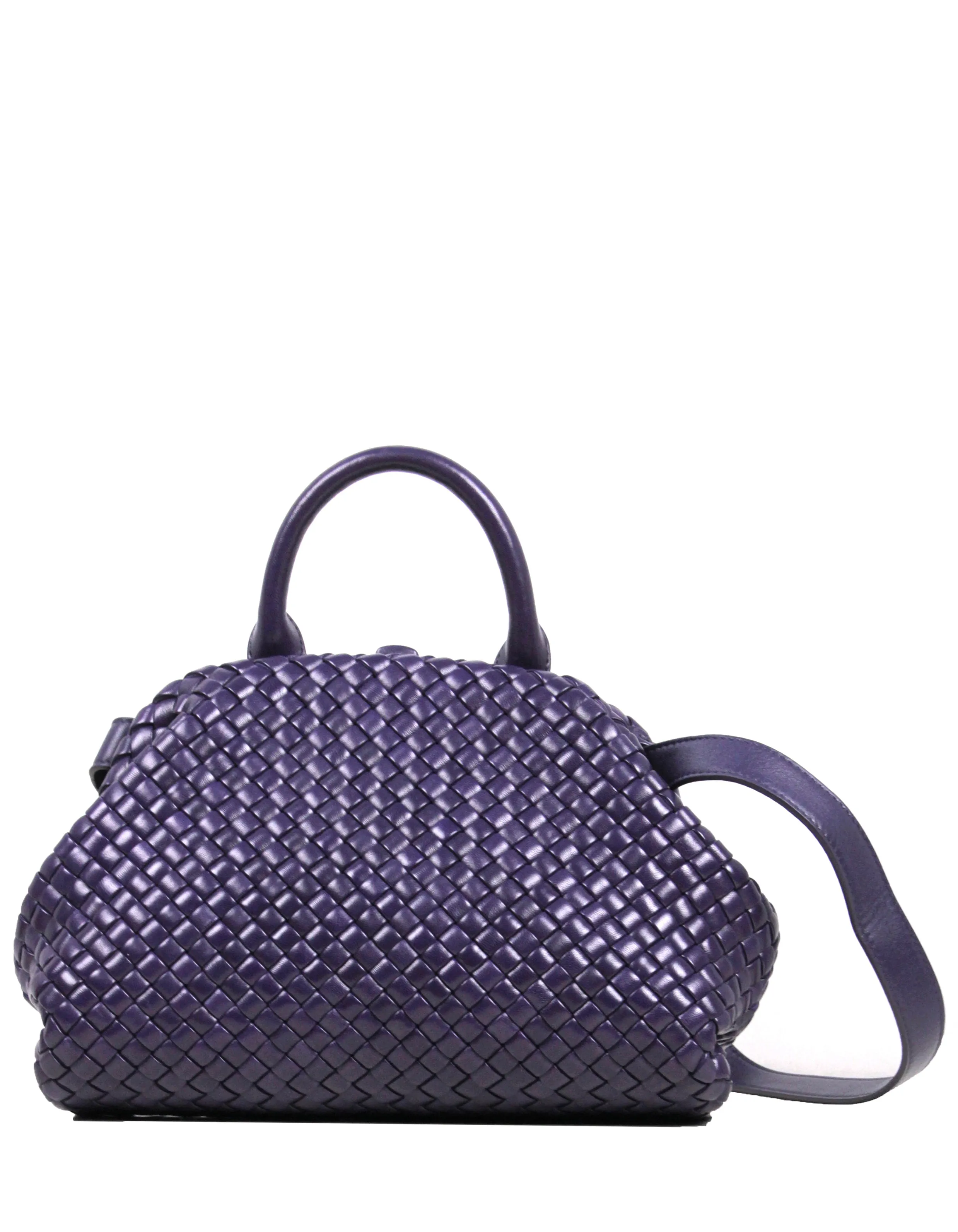 Bottega Veneta Raisin Purple Small Handle Intrecciato Leather Bag