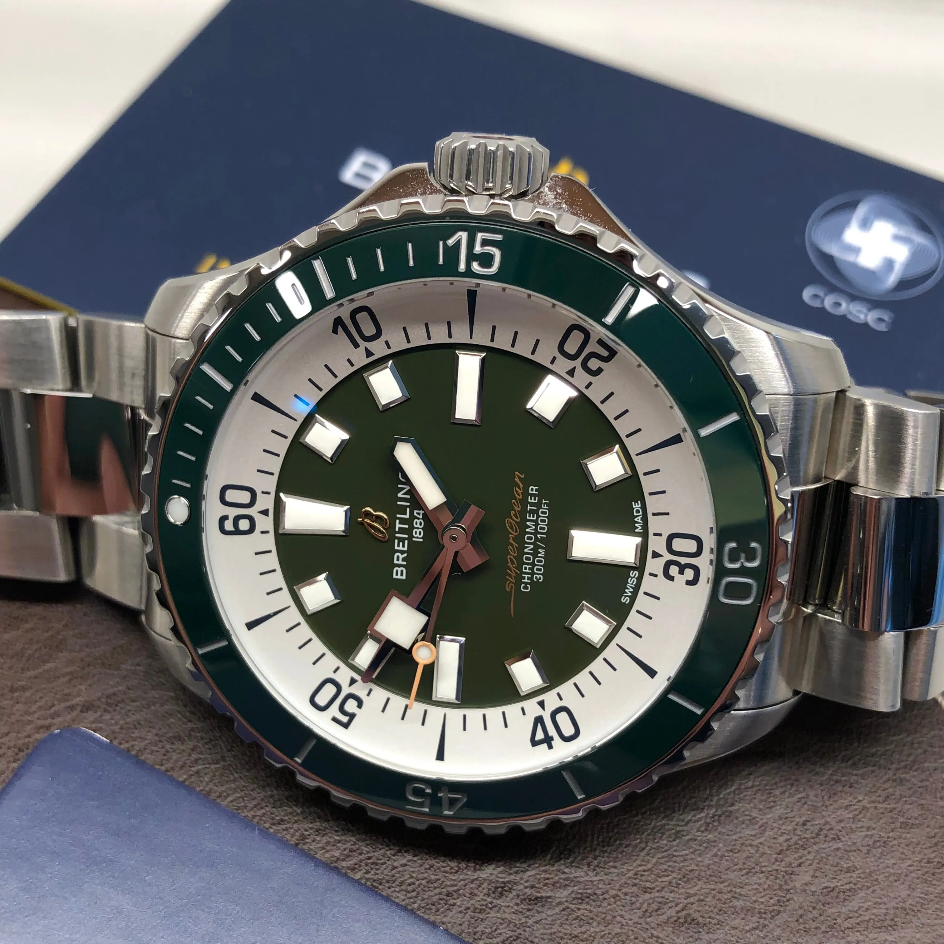 Breitling Superocean A17376 Green Stainless Steel 44mm Automatic Wristwatch with Box and Papers