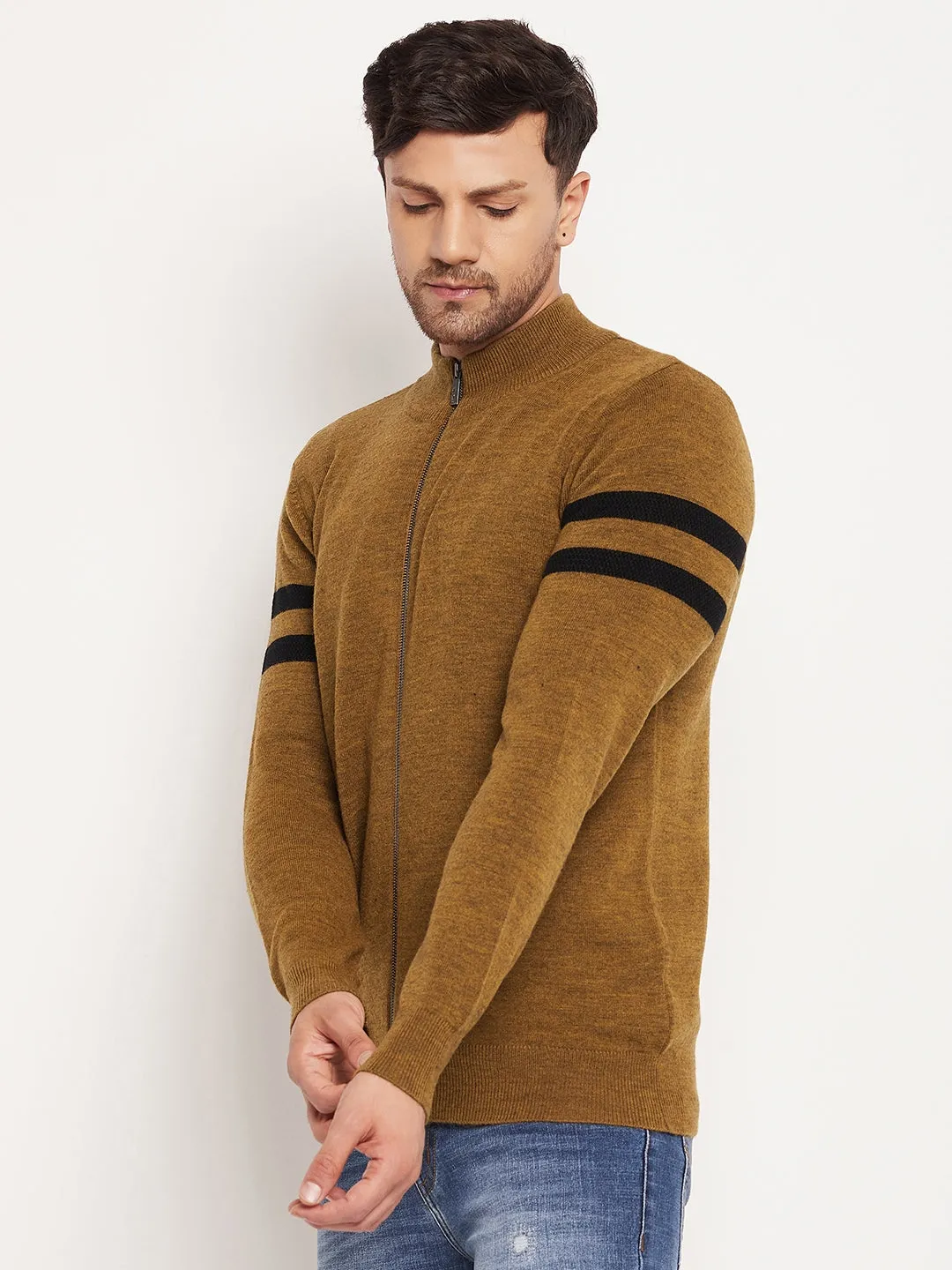 Camla Barcelona Horizontal Striped Dark Yellow Sweater For Men