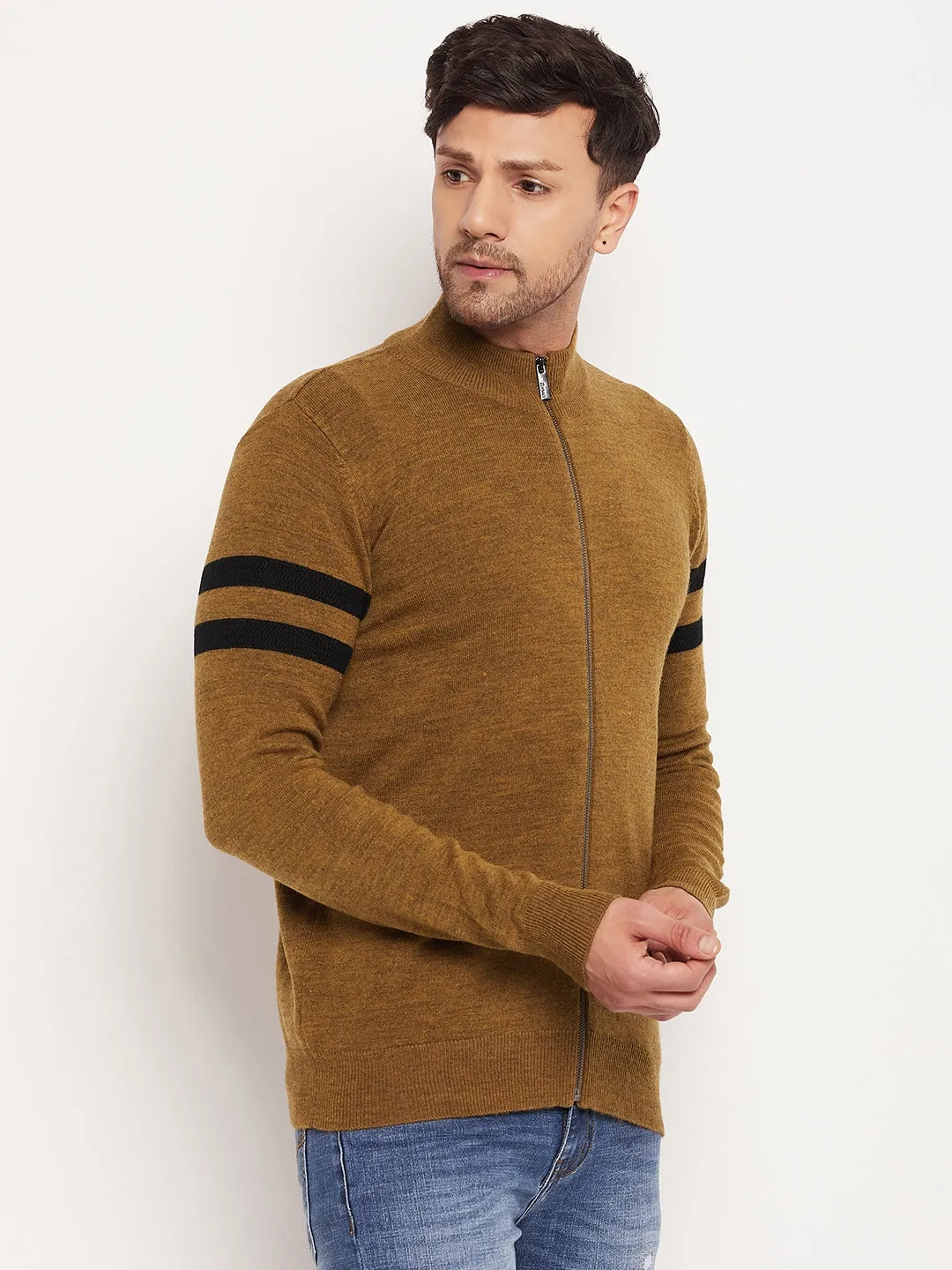 Camla Barcelona Horizontal Striped Dark Yellow Sweater For Men