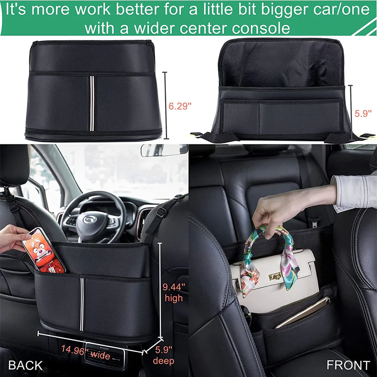 Car Purse Holder for Car Handbag Holder Between Seats Premium PU Leather, Custom Fit For Car, Hanging Car Purse Storage Pocket Back Seat Pet Barrier WALI223
