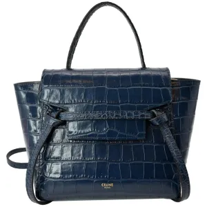 CELINE Nano Belt Embossed Leather Shoulder Bag Blue