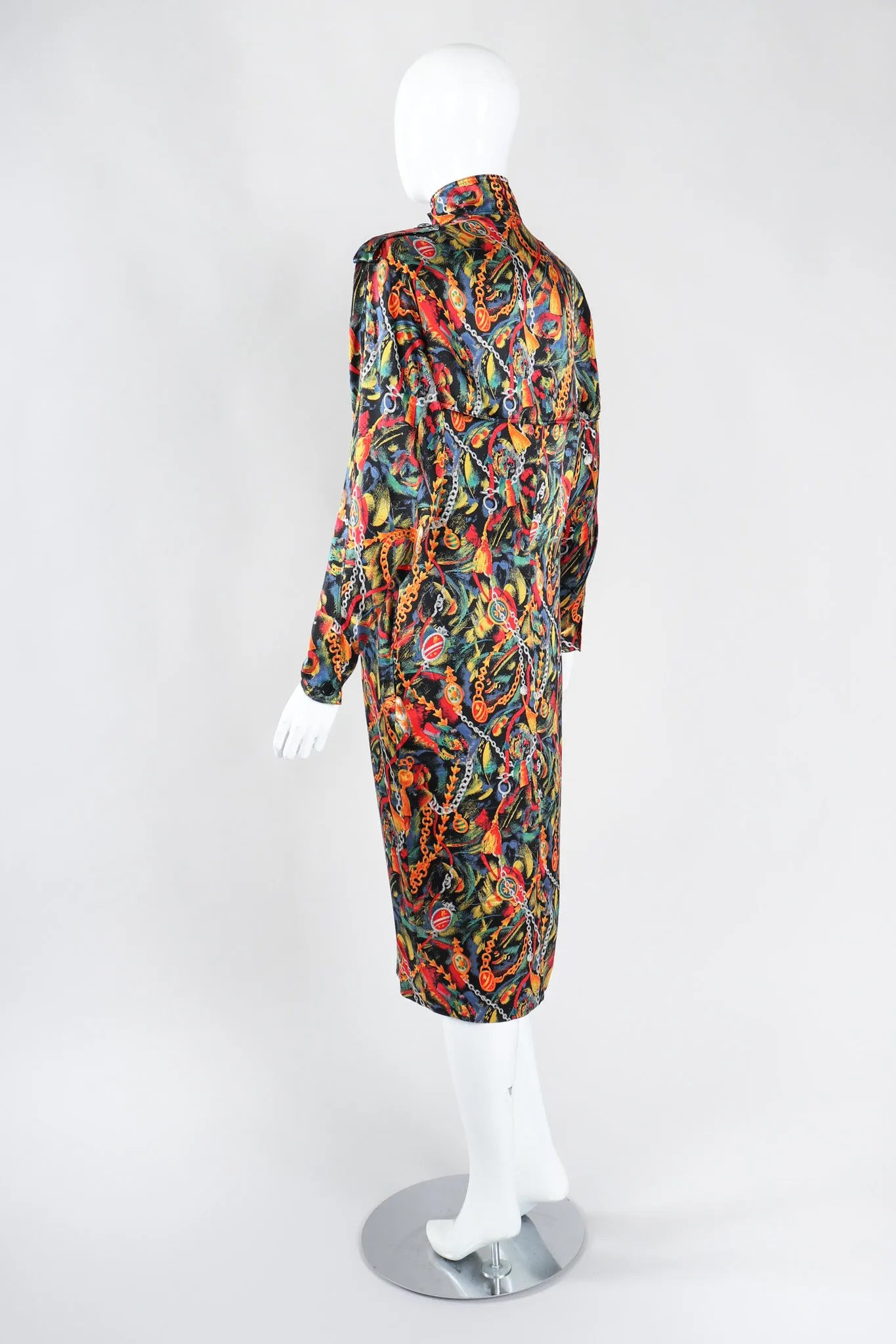 Chain Print Silk Trench Dress