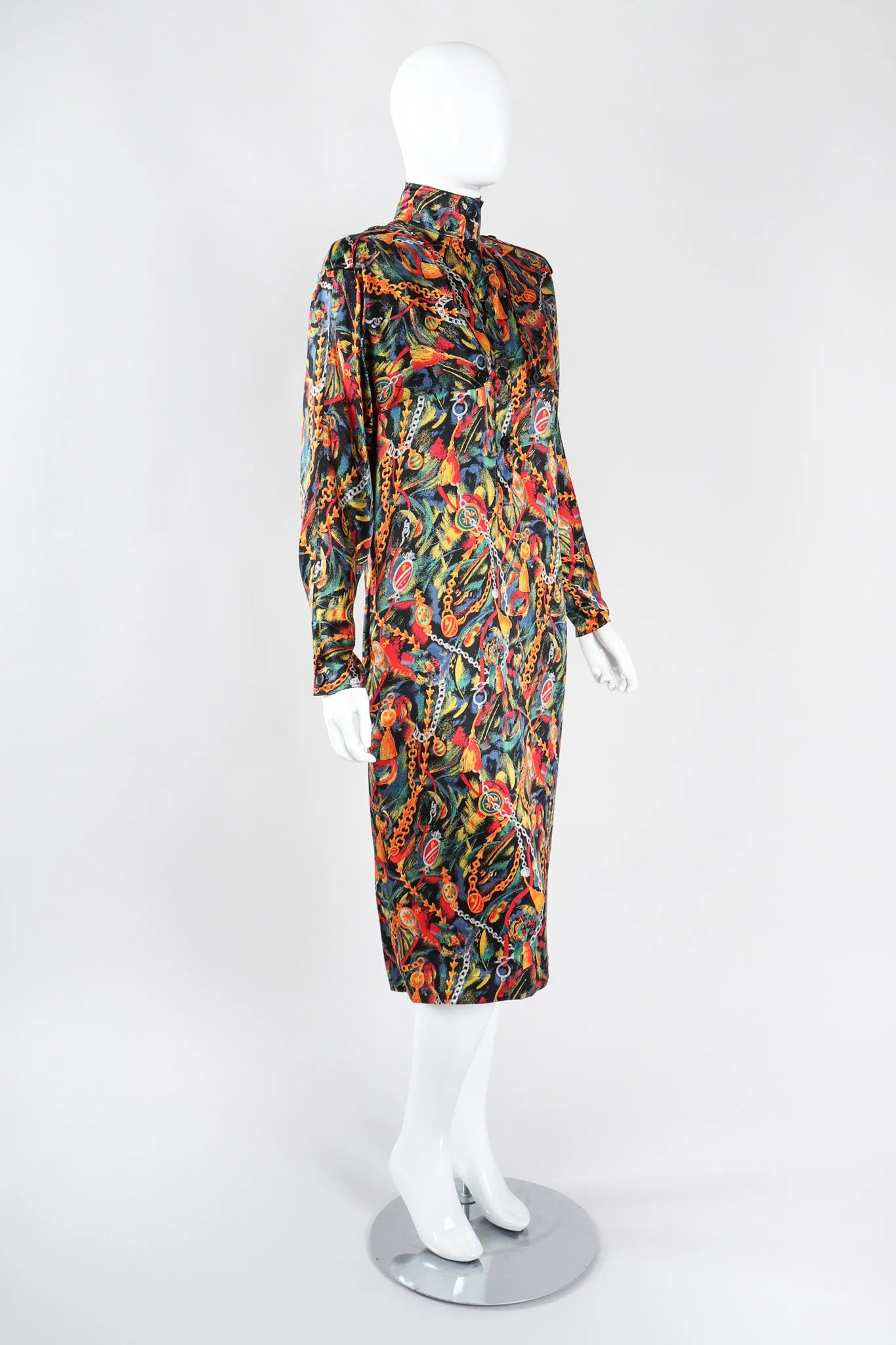 Chain Print Silk Trench Dress