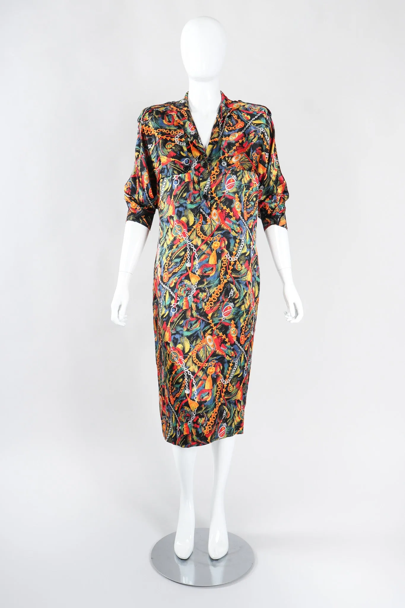 Chain Print Silk Trench Dress