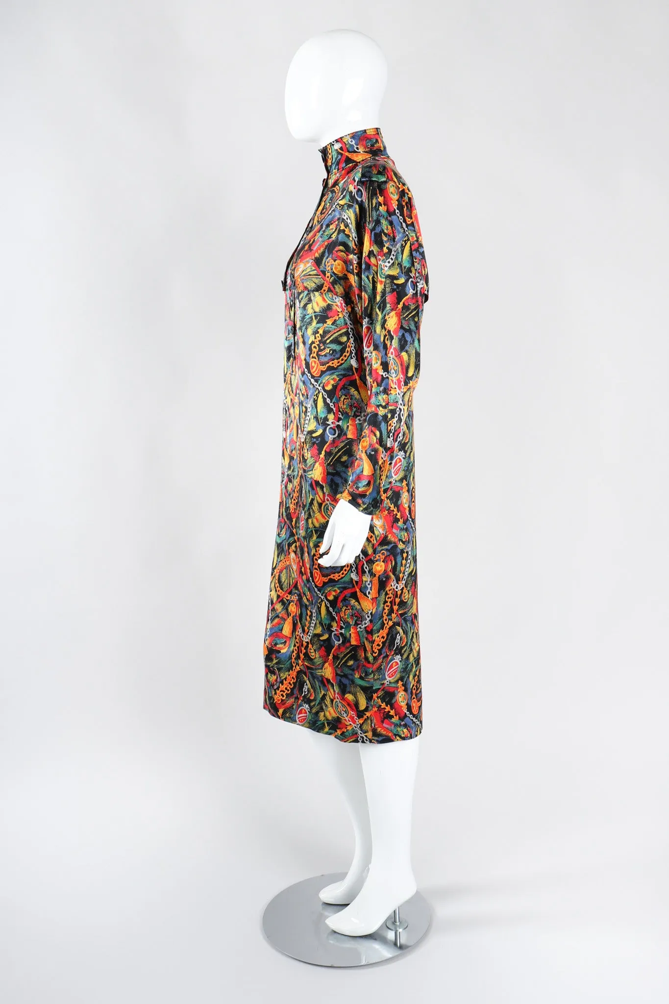 Chain Print Silk Trench Dress