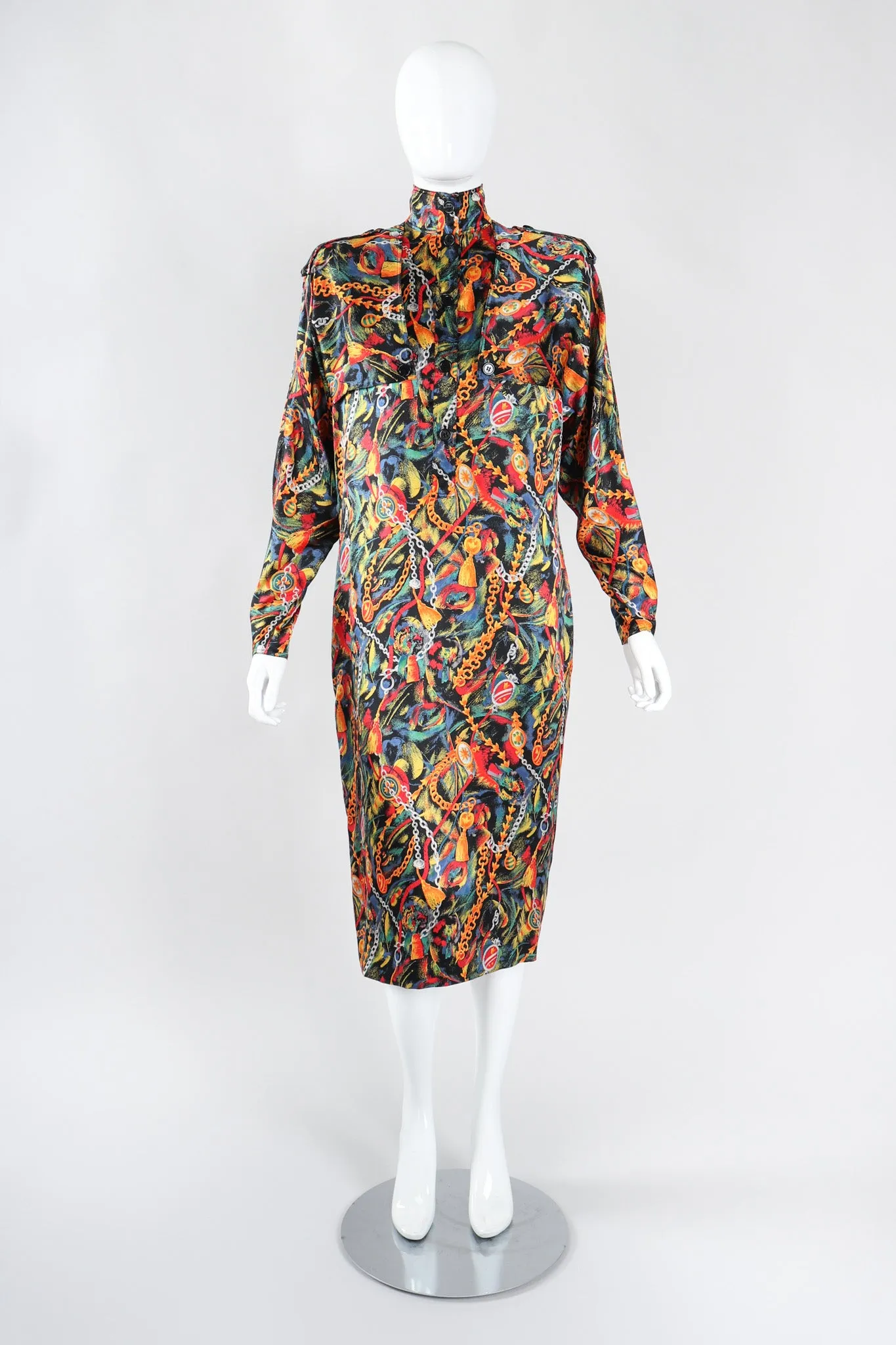 Chain Print Silk Trench Dress