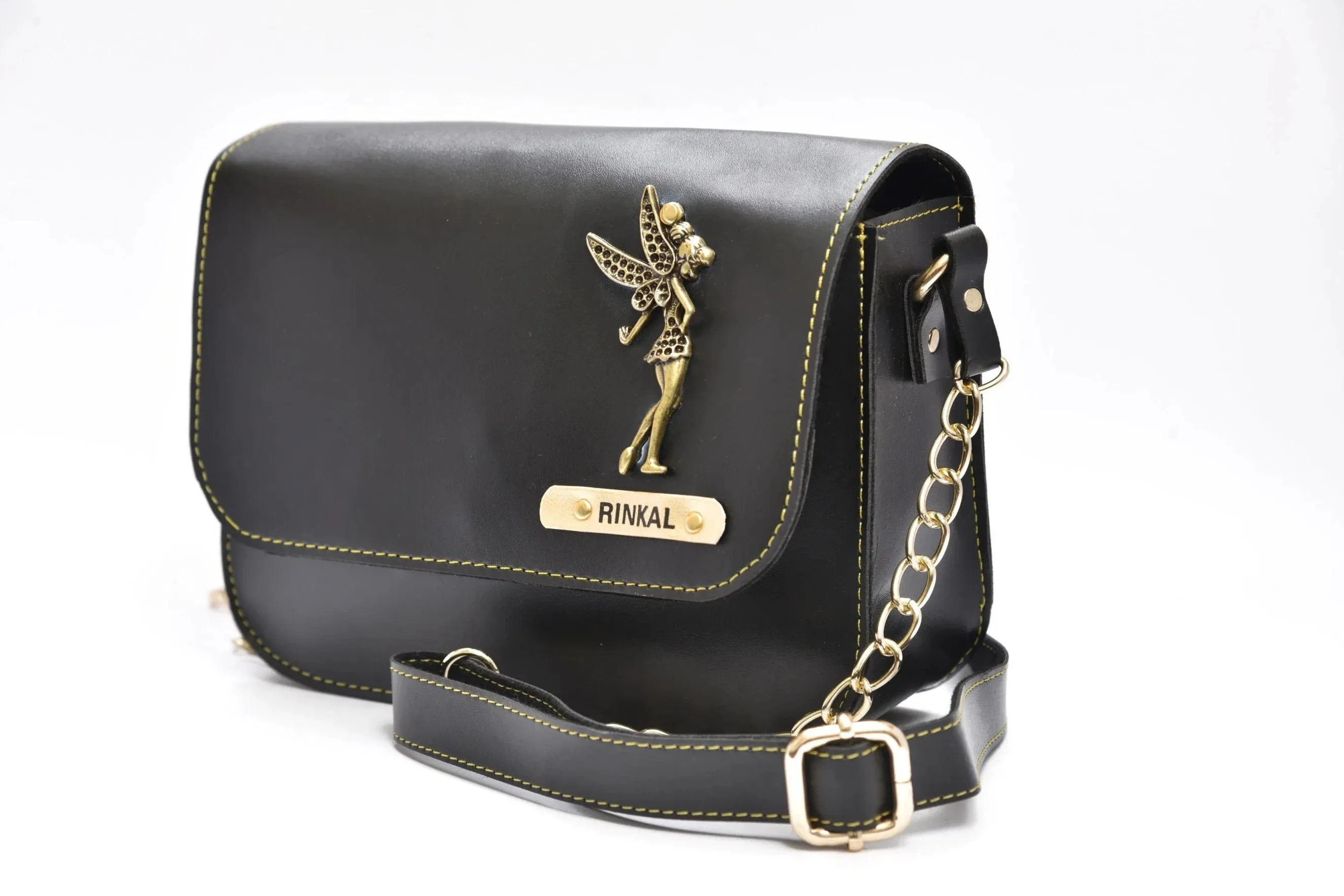 Chained Sling Bag & Men's Wallet & Personalised Couple Rainbow Classic WaterBottle - Black