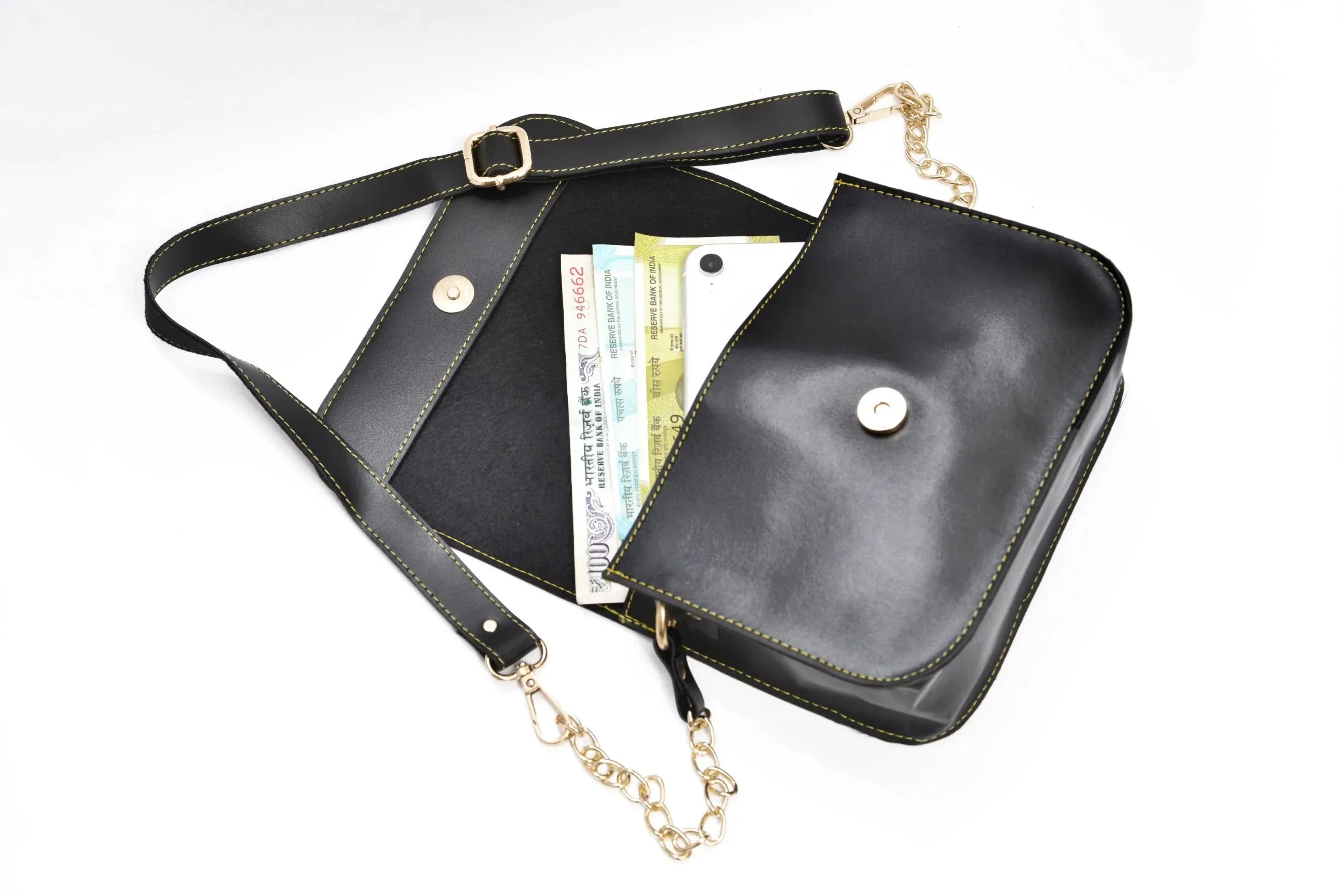 Chained Sling Bag & Men's Wallet & Personalised Couple Rainbow Classic WaterBottle - Black
