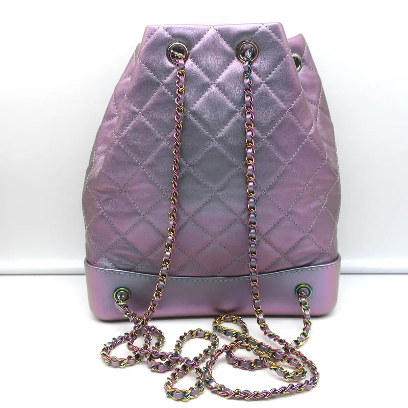 Chanel 17K Iridescent Gabrielle Medium Backpack Purple Quilted Leather NEW