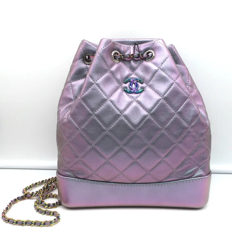 Chanel 17K Iridescent Gabrielle Medium Backpack Purple Quilted Leather NEW