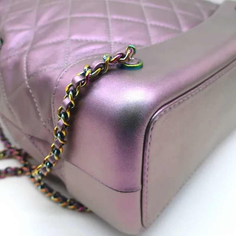 Chanel 17K Iridescent Gabrielle Medium Backpack Purple Quilted Leather NEW