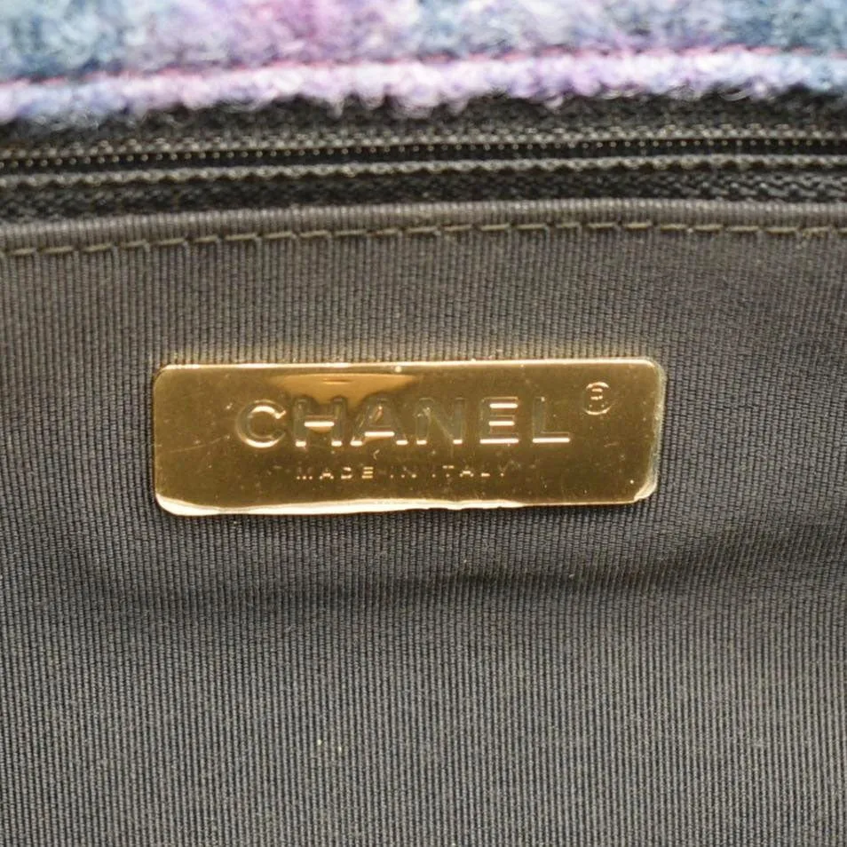 CHANEL 19 Flap Large Quilted Mixed Tweed Shoulder Bag Purple