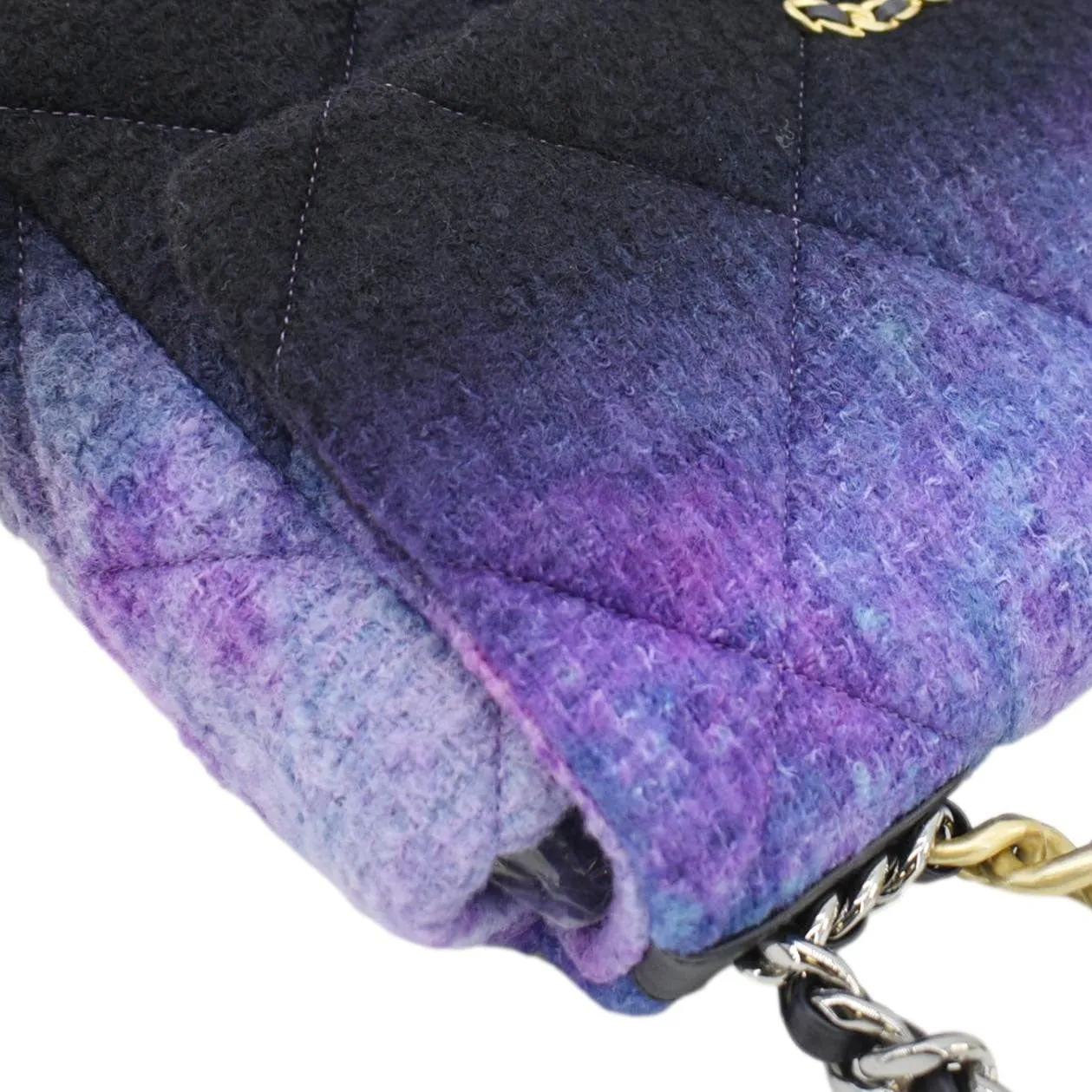CHANEL 19 Flap Large Quilted Mixed Tweed Shoulder Bag Purple