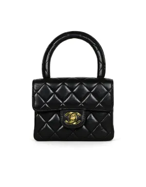 Chanel '90s Vintage Black Lambskin Leather Quilted Micro Mini Kelly Flap Bag
