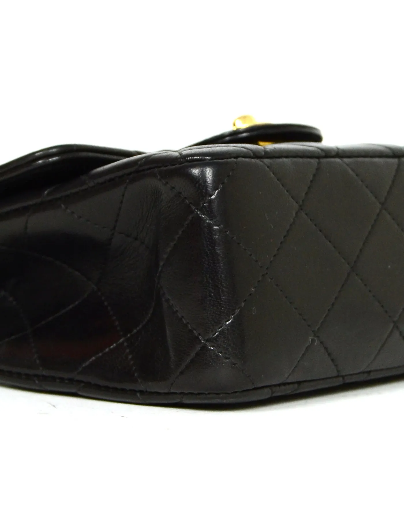 Chanel '90s Vintage Black Lambskin Leather Quilted Micro Mini Kelly Flap Bag