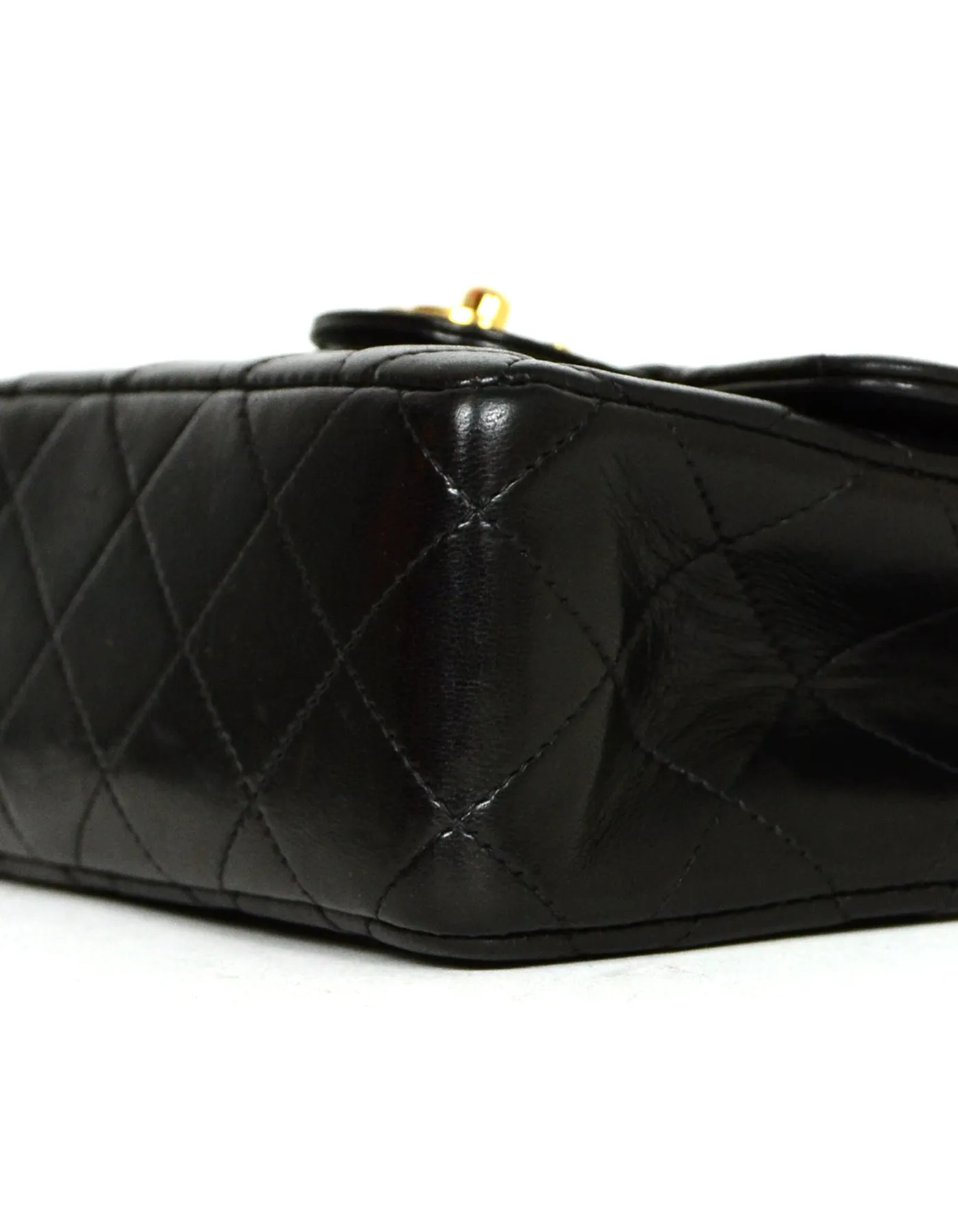 Chanel '90s Vintage Black Lambskin Leather Quilted Micro Mini Kelly Flap Bag