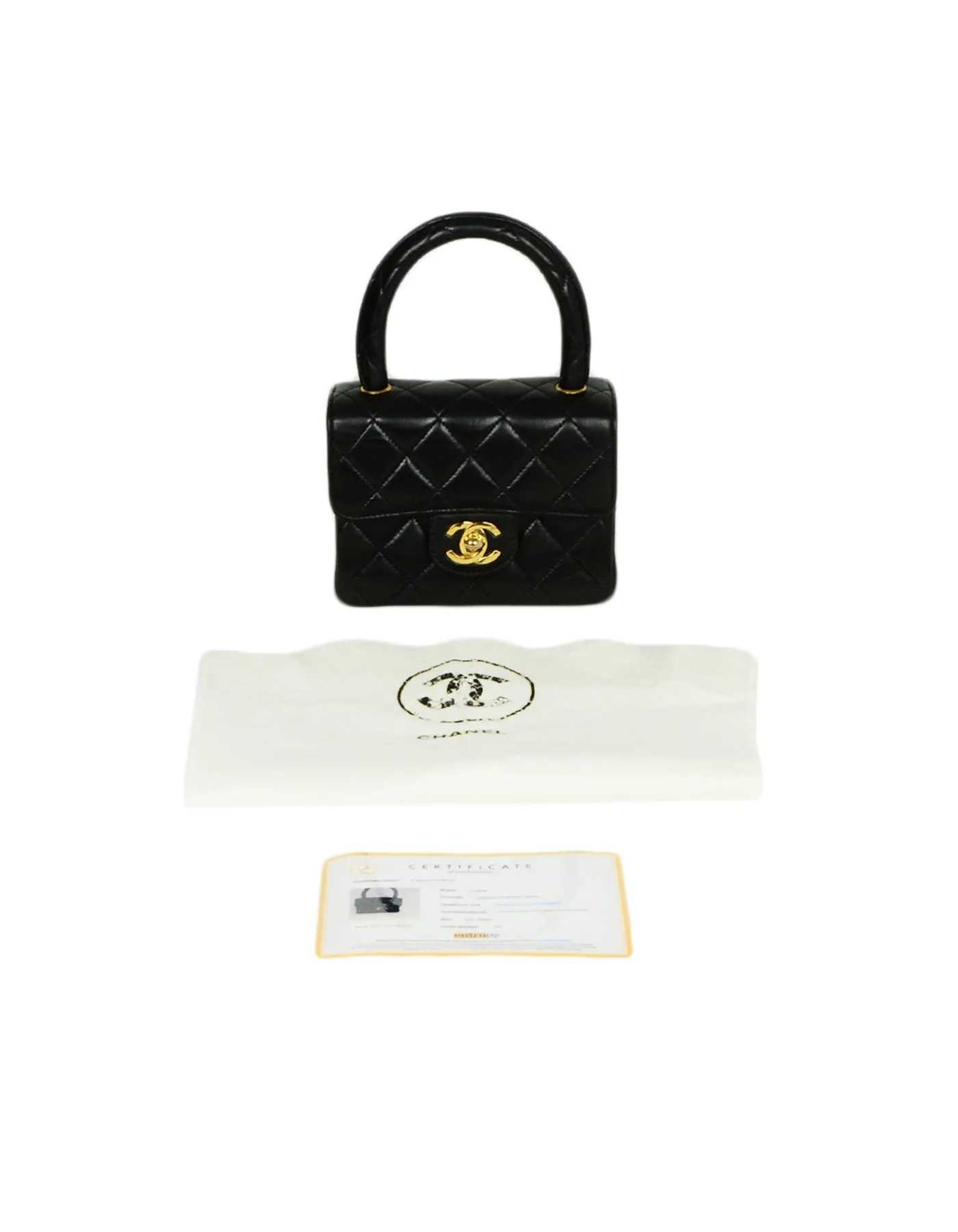 Chanel '90s Vintage Black Lambskin Leather Quilted Micro Mini Kelly Flap Bag