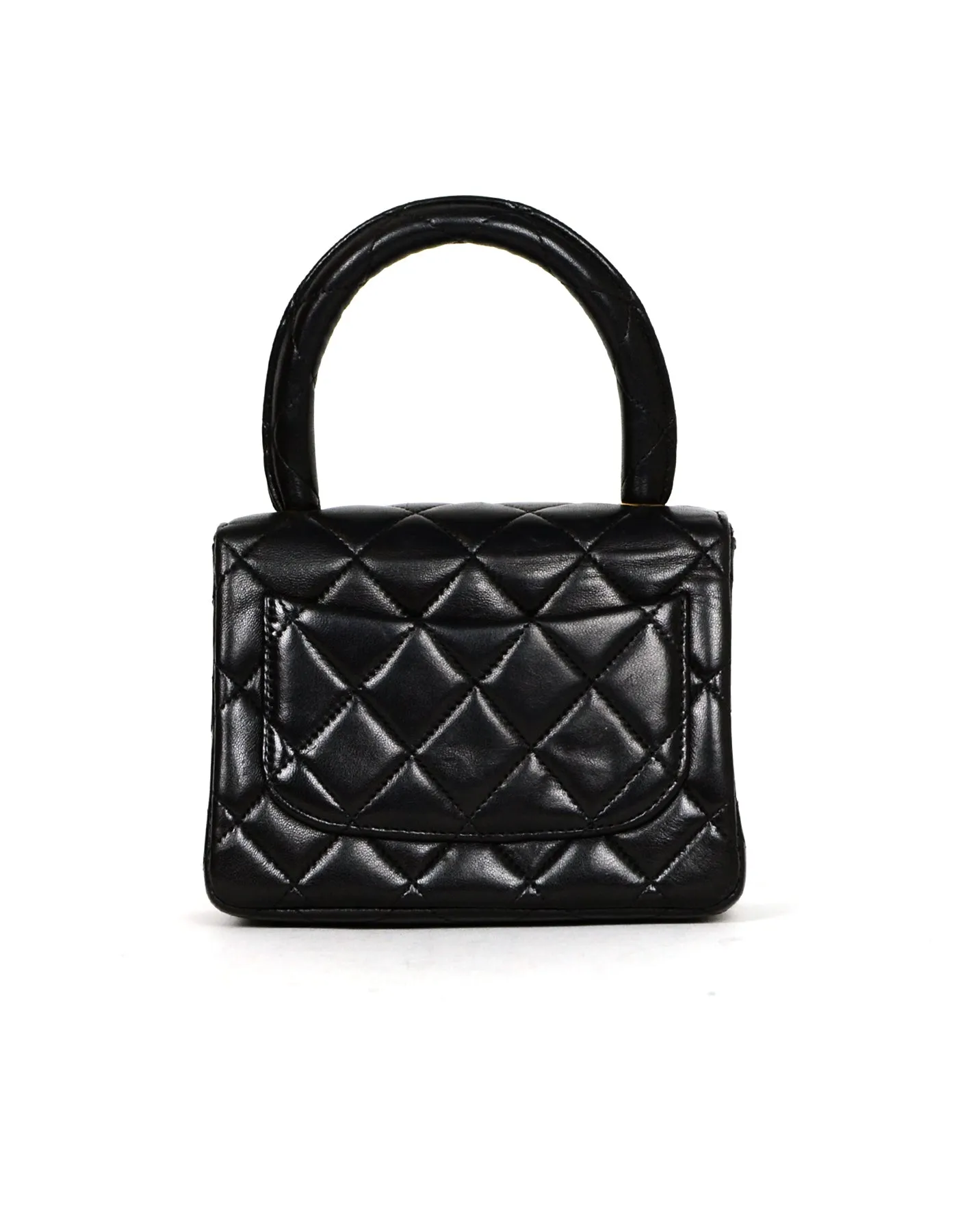 Chanel '90s Vintage Black Lambskin Leather Quilted Micro Mini Kelly Flap Bag