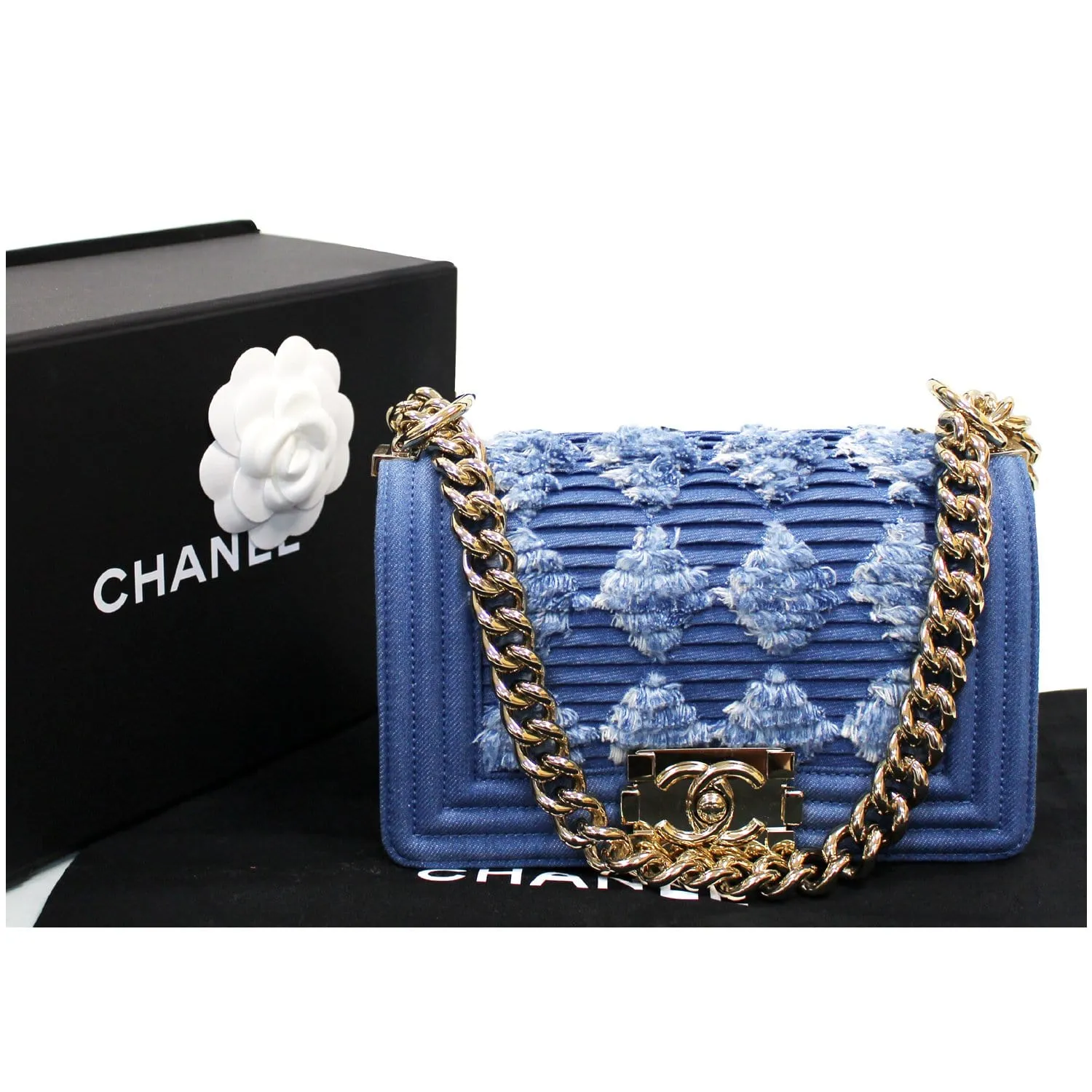 CHANEL Boy The 27th Mini Denim Shoulder Bag Blue