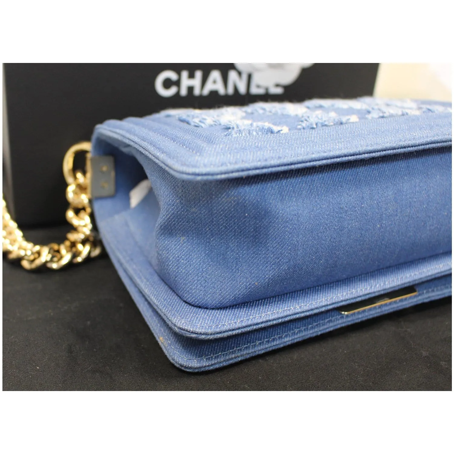 CHANEL Boy The 27th Mini Denim Shoulder Bag Blue