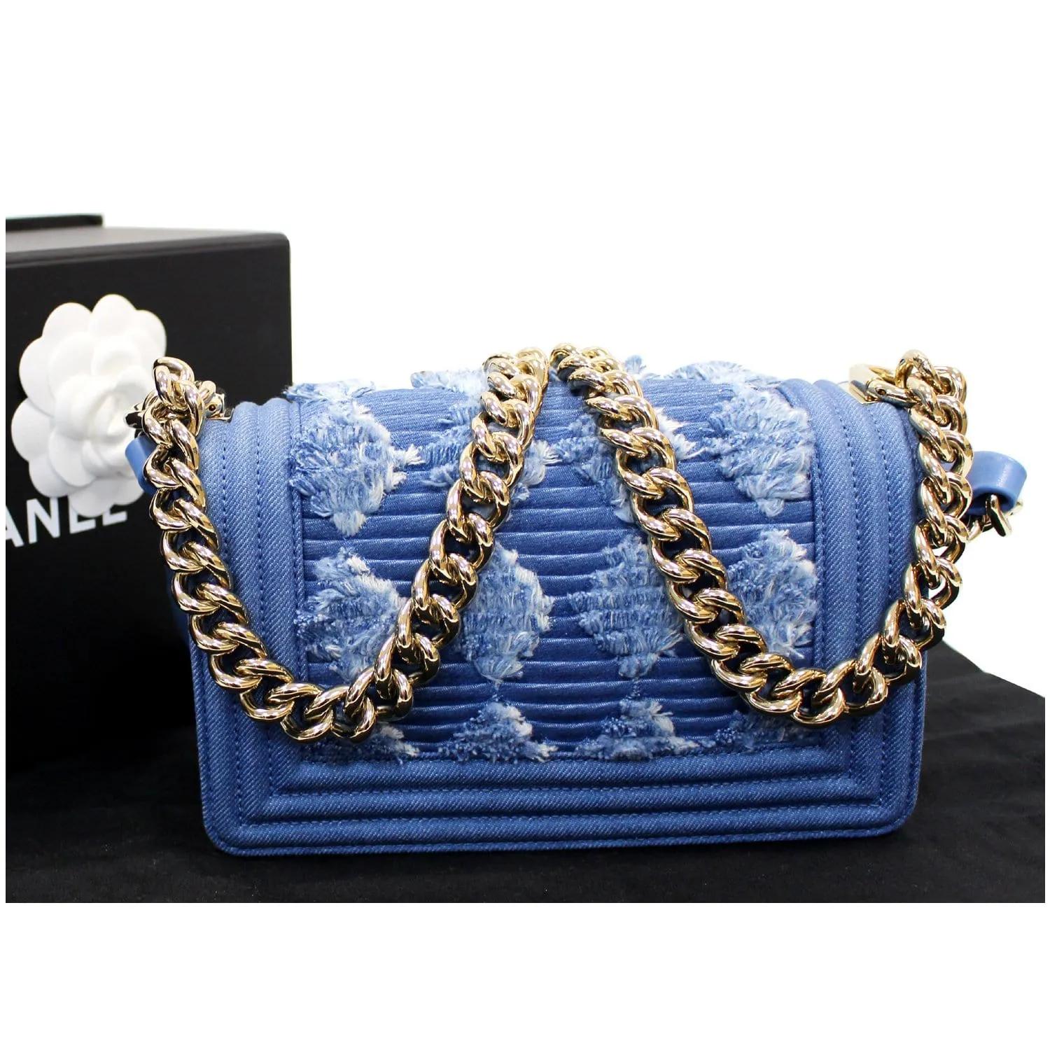 CHANEL Boy The 27th Mini Denim Shoulder Bag Blue