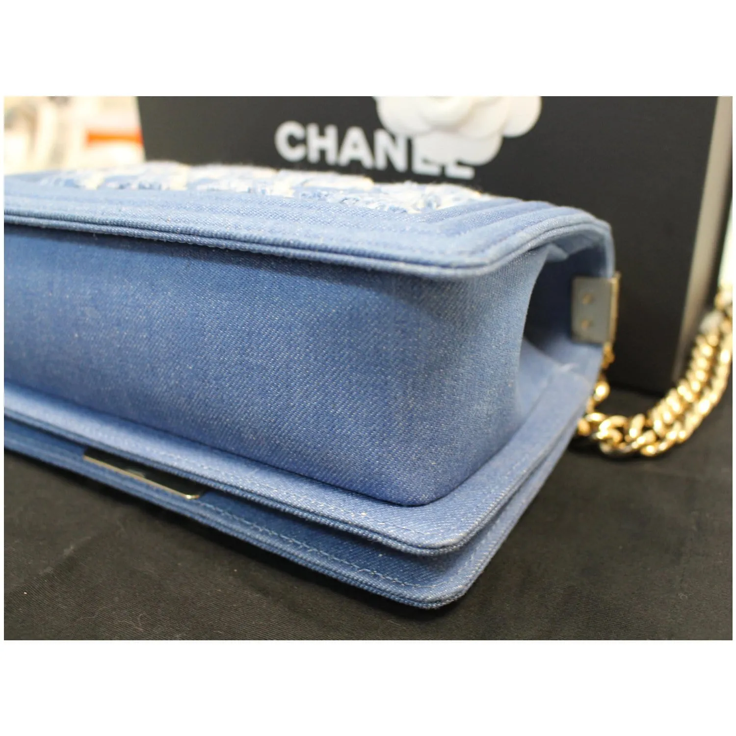 CHANEL Boy The 27th Mini Denim Shoulder Bag Blue