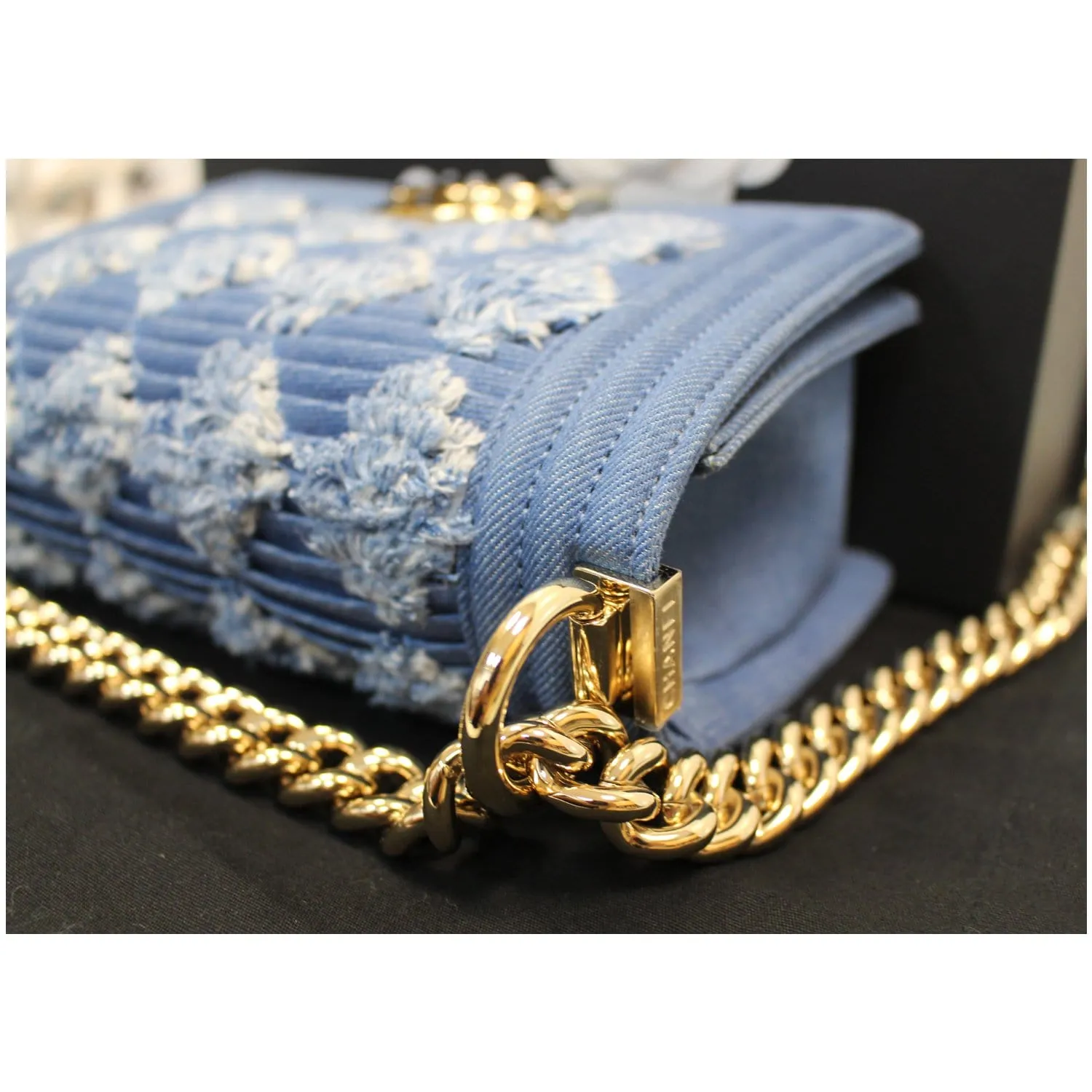 CHANEL Boy The 27th Mini Denim Shoulder Bag Blue