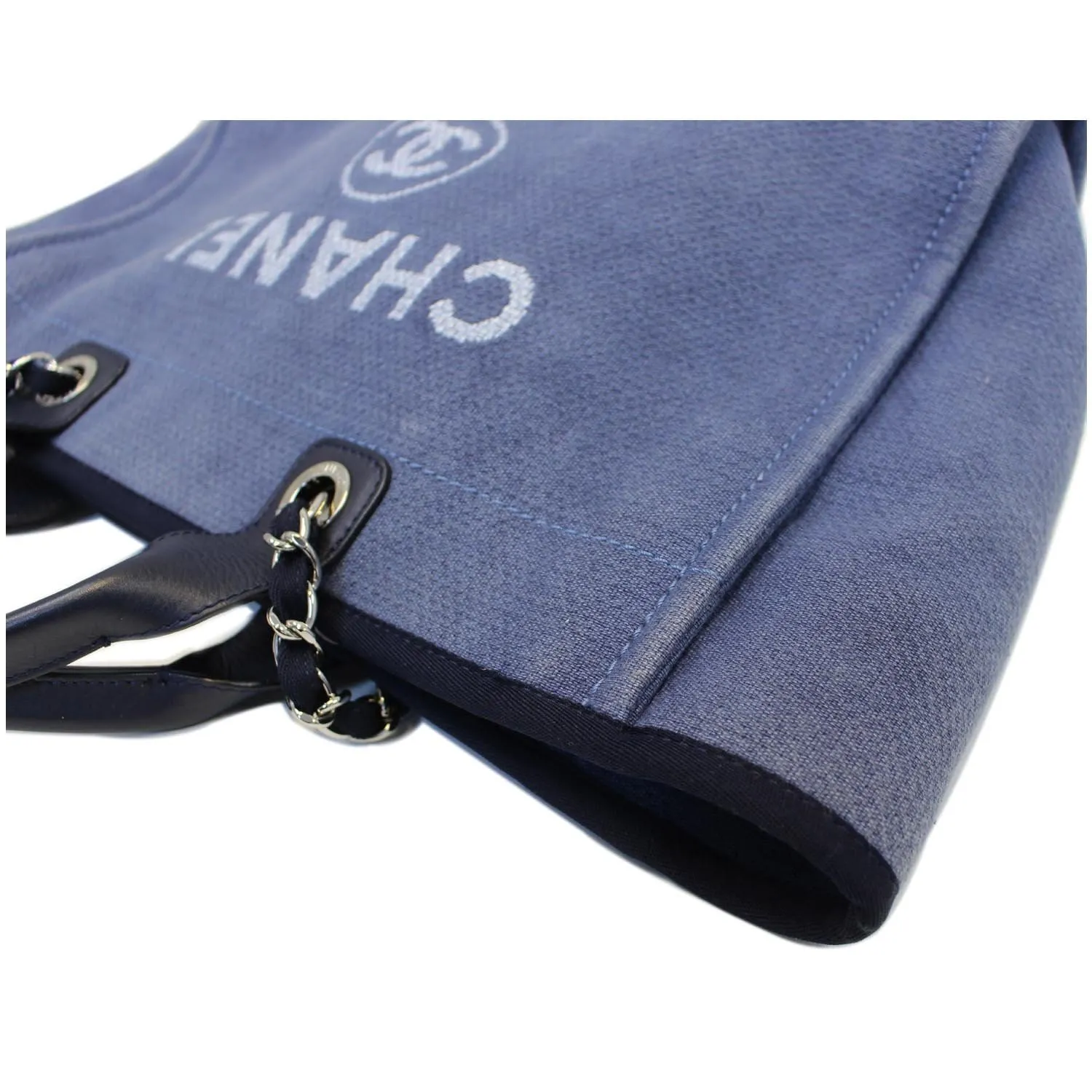 CHANEL Canvas Deauville Large Tote Denim Blue Shoulder Handbag