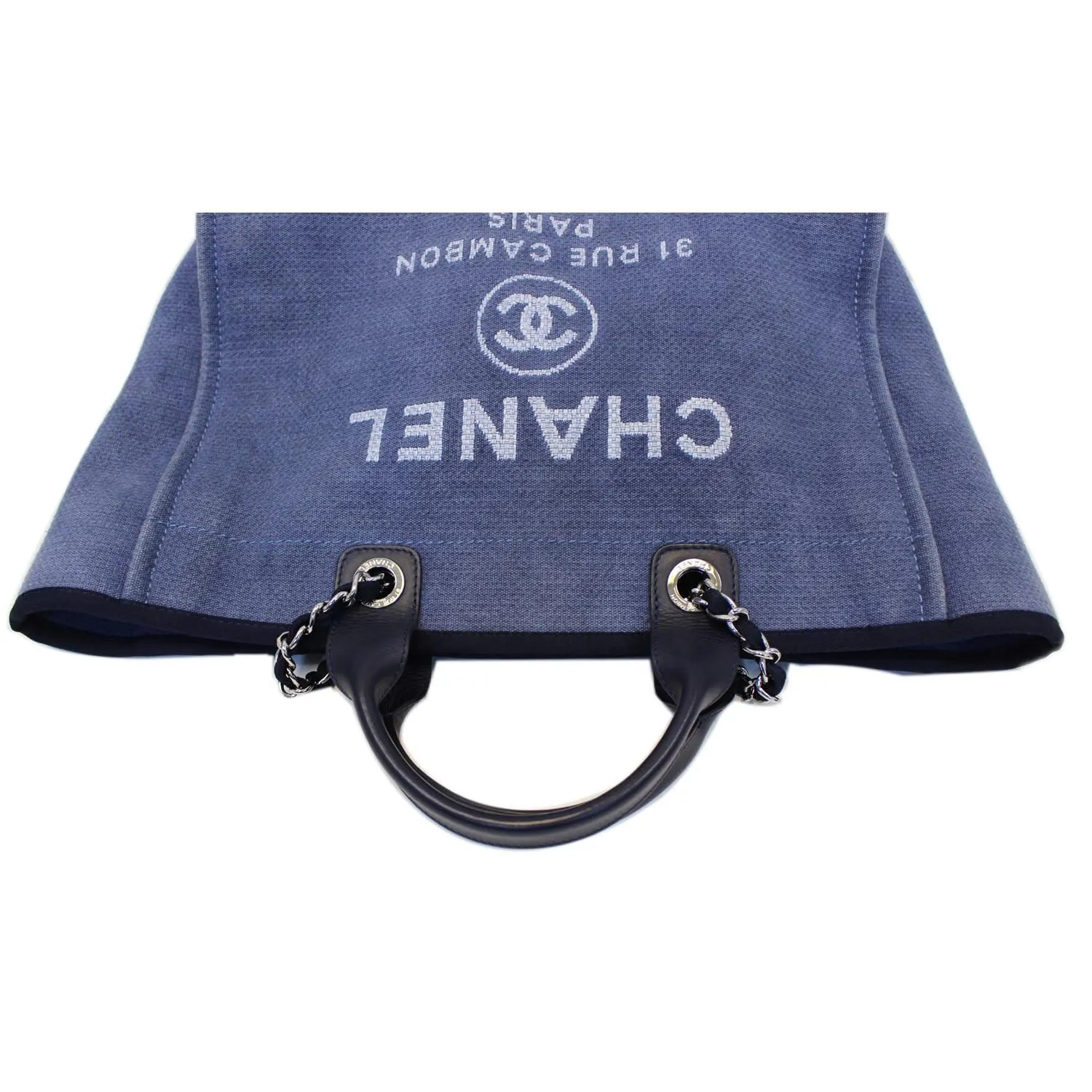 CHANEL Canvas Deauville Large Tote Denim Blue Shoulder Handbag