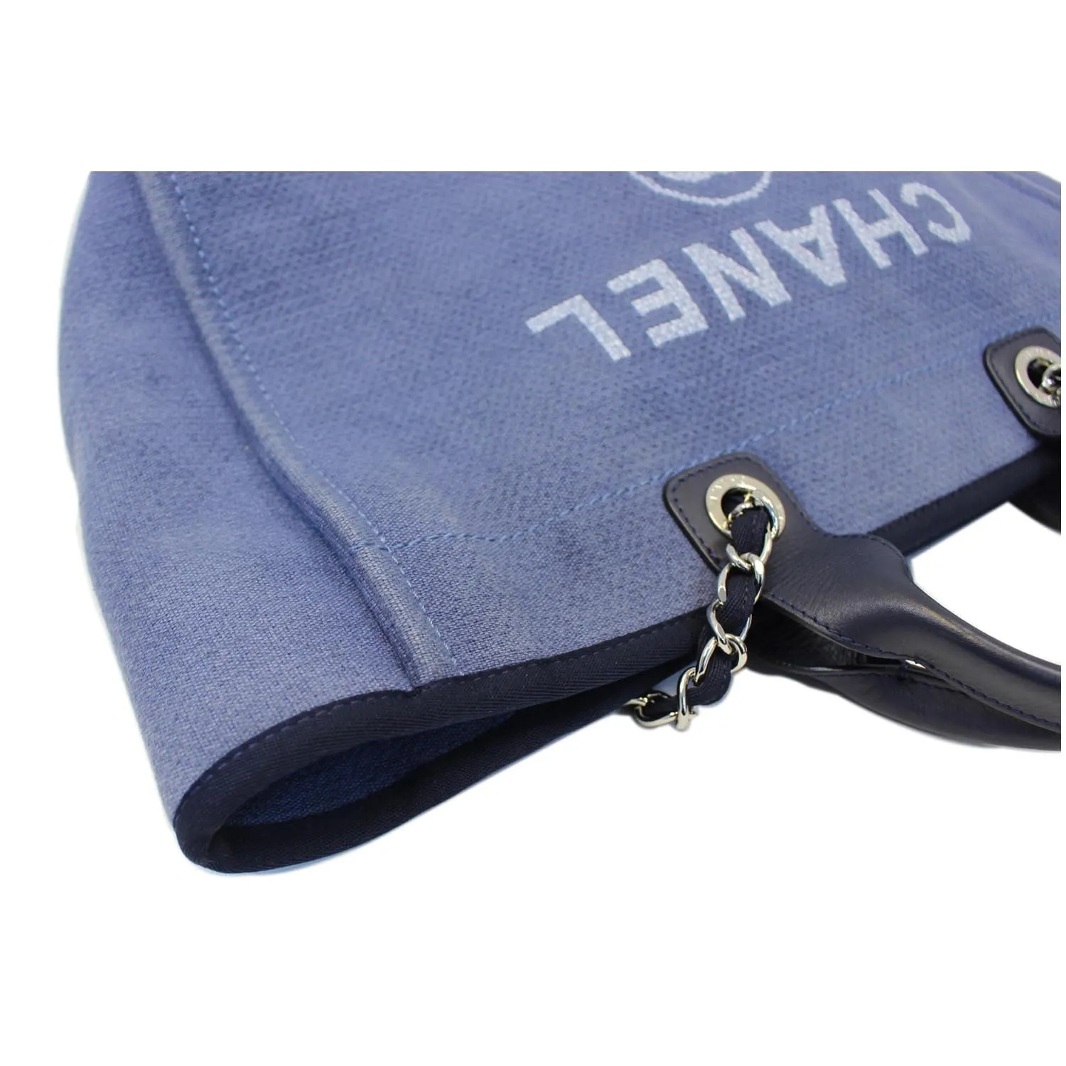 CHANEL Canvas Deauville Large Tote Denim Blue Shoulder Handbag