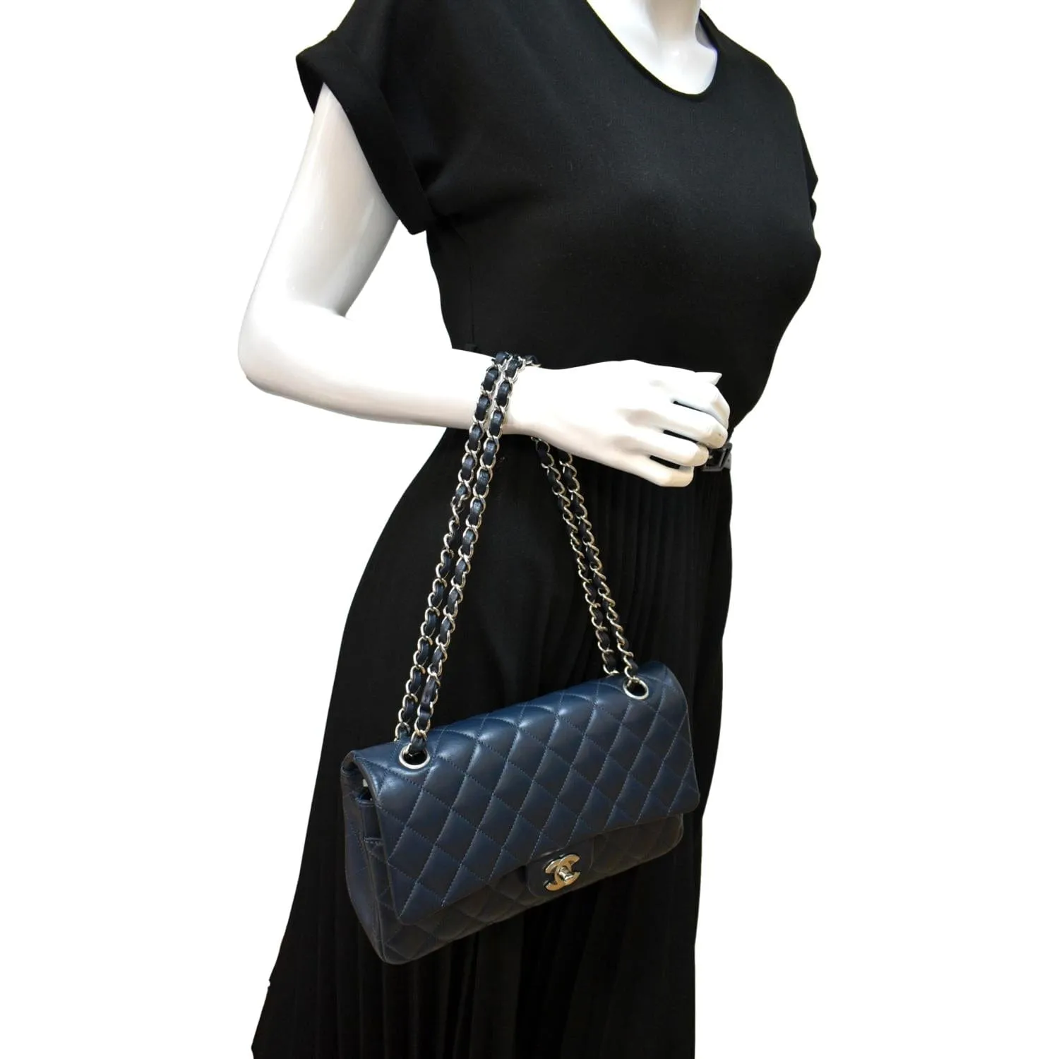 CHANEL Classic Flap Medium Leather Shoulder Bag Blue
