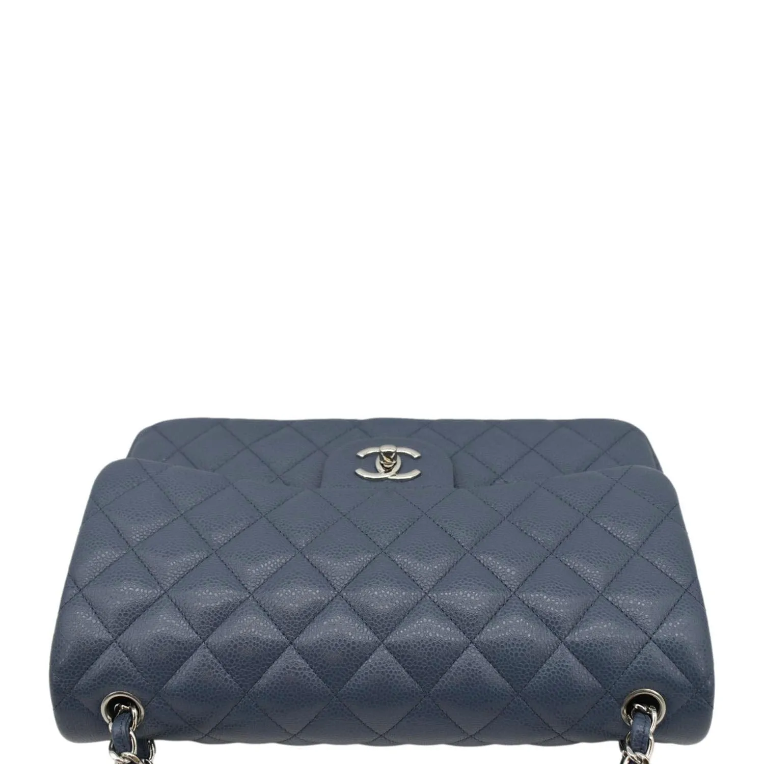 CHANEL Classic Jumbo Double Flap Quilted Caviar Leather Shoulder Bag Blue